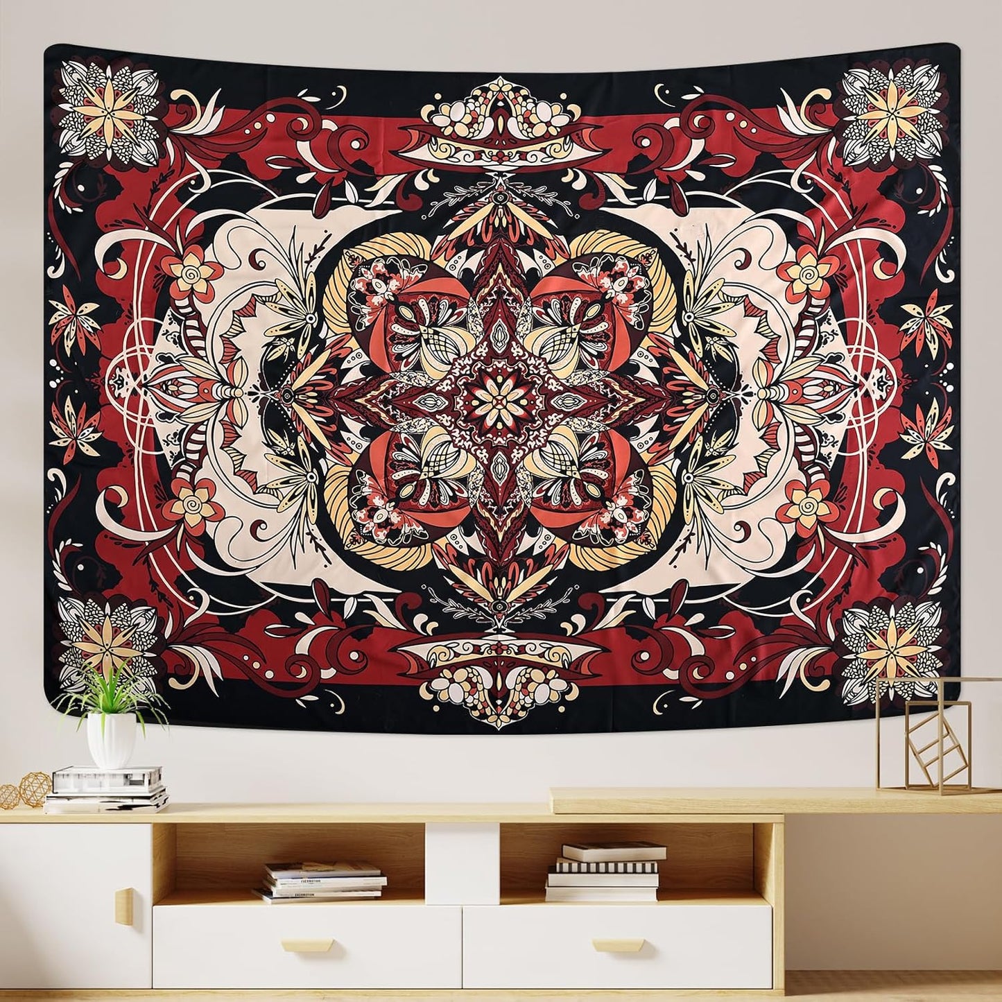 Mandala Tapestry - Moth Wall Hanging, UV Resistant, Machine Washable, Lightweight, Psychedelic Bedroom Aesthetic Decor for Bedroom, Living Room, Yoga Room - 59.1x49.2 Inch