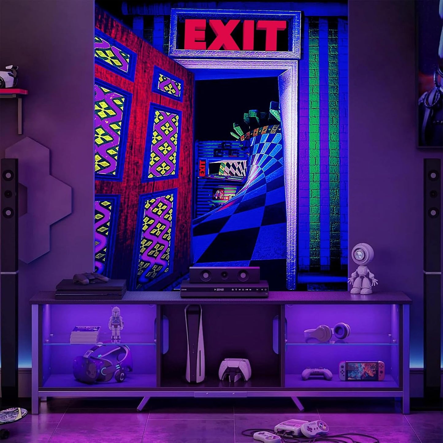 3D Exit Blacklight Tapestry Wall Decor for Men Bedroom, Trippy 3D Illusion Glow in the Dark Wall Hanging Backdrop for Men Guys Game Room, UV Reactive 3D Poster for Living Room Dorm 60x79 Inches