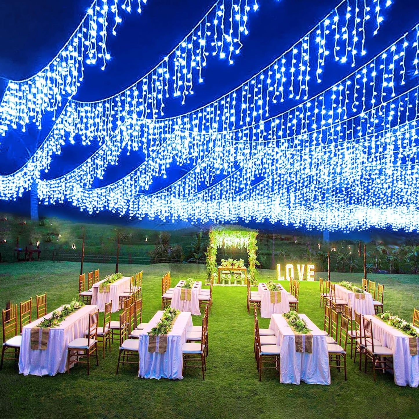 Icicle Christmas Lights Outdoor, 16.5FT 200 LED Icicle Lights for Outside with 8 Modes Waterproof, Connectable Curtain String Light for Indoor Bedroom Home Eaves Party Wedding Decorations, Blue