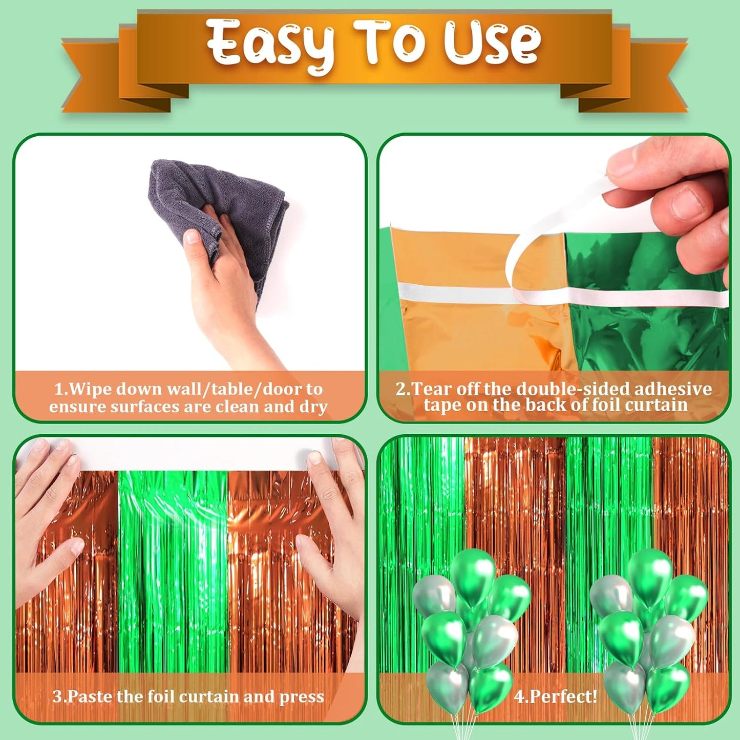 3 Pack 3.3 x 8.2 ft Green and Brown Foil Fringe Backdrop Curtains, Tinsel Streamers Party Decorations, Fringe Backdrop, Door Shimmer for Super Bowl or Birthday Party
