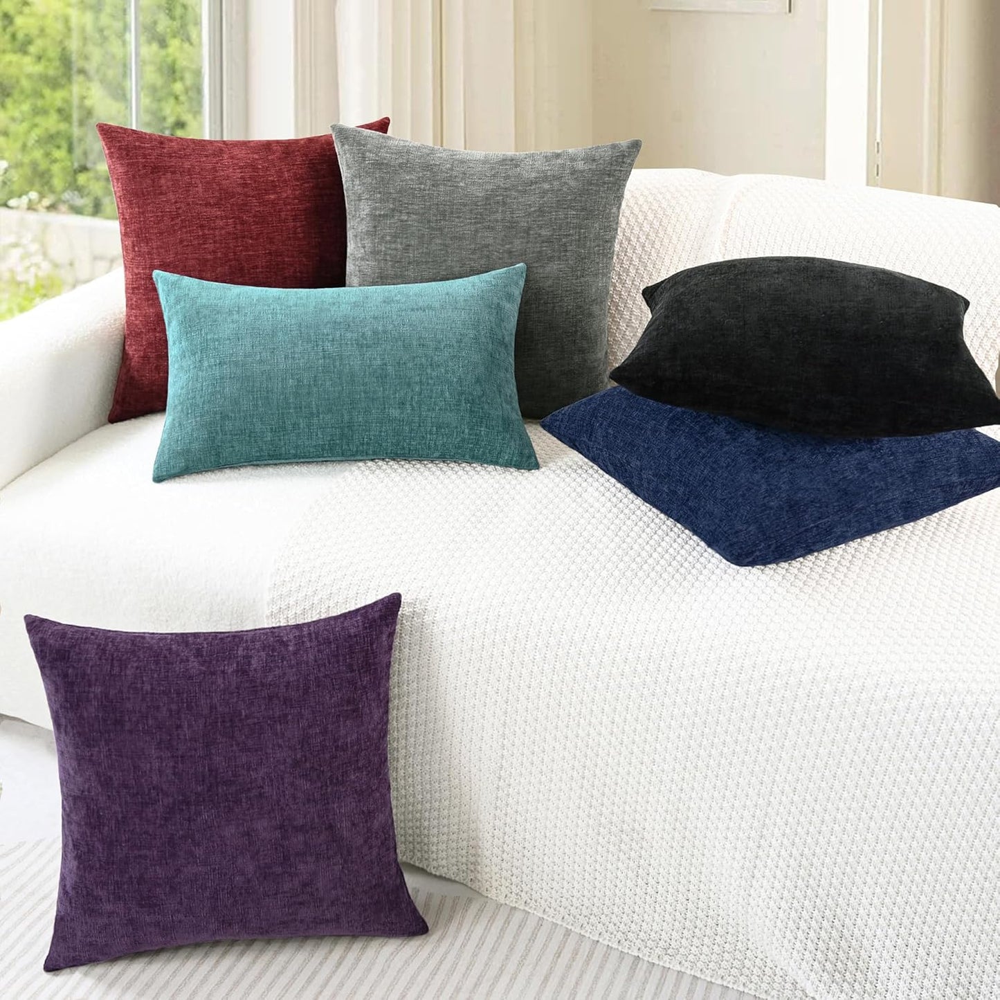 CaliTime Throw Pillow Covers Decorative 16 X 26 Inches Pack of 2 Cozy Chenille Cushion Cases for Couch Sofa Bed Living Room Home Medium Grey