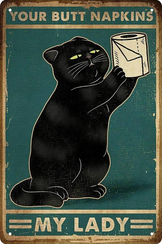 Funny Black decor cat Poster Metal poster cat Home Décor,Bathroom Accessories Metal Retro Vintage Tin Sign Bar 12 X 8 Inch