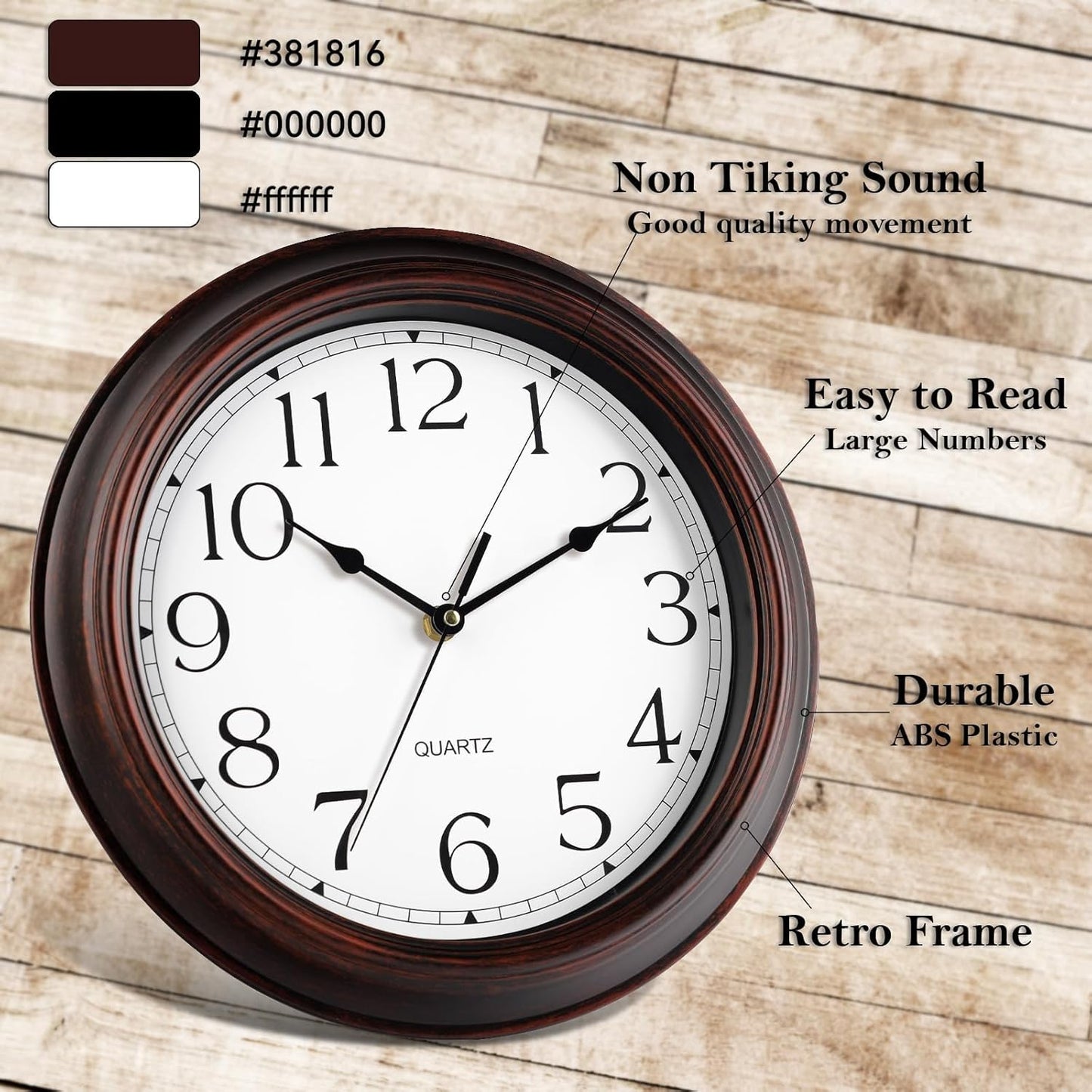 14 Inch Wall Clocks Battery Operated Silent Non-Ticking Wall Clock Vintage Retro Rustic Style Decorative for Living Room Kitchen Farmhouse (Bronze)
