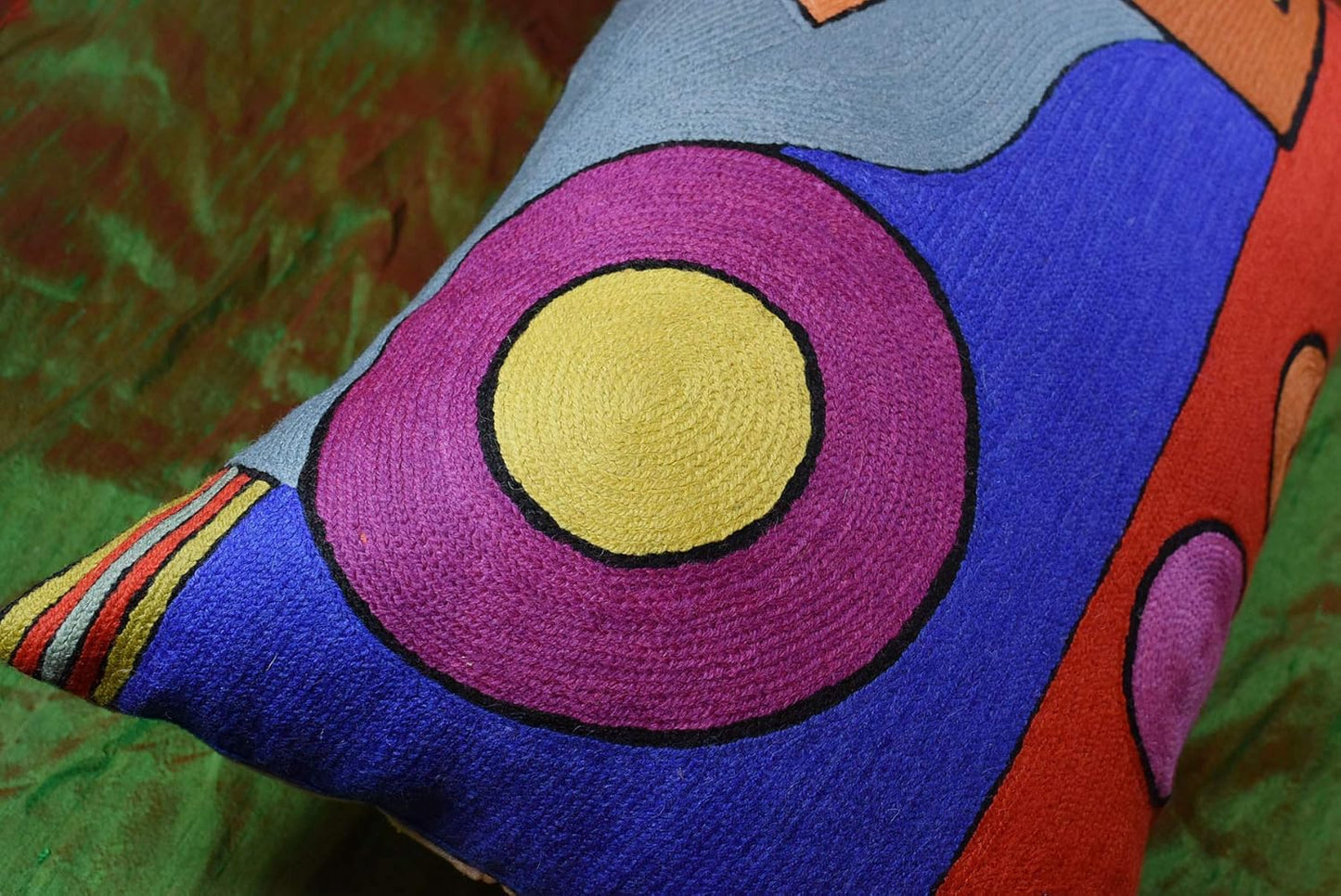 Lumbar Kandinsky Abstract Pillow Cover - Soul VI Modern Throw Pillowcase Modern Chair Cushion Contemporary Pillowsham Farmhouse Couch Cushions Hand Embroidered Wool Size 14x20