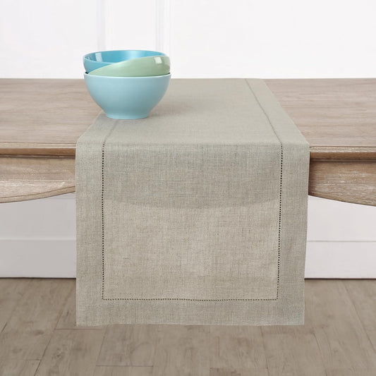 Solino Home Linen Natural Table Runner 36 Inches - Classic Hemstitch, 100% Pure Linen Coffee Table Runner 14 x 36 Inch Ideal for Dresser Tables - Fall, Autumn, Halloween, Thanksgiving