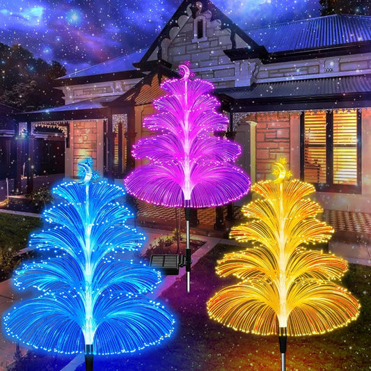 Solar Christmas Tree Lights Decorations Outdoor Waterproof 5 Layer Optical Fiber 7 Color Changing for Yard Pathway Outside Decorative Gifts Christmas, 3 Pack