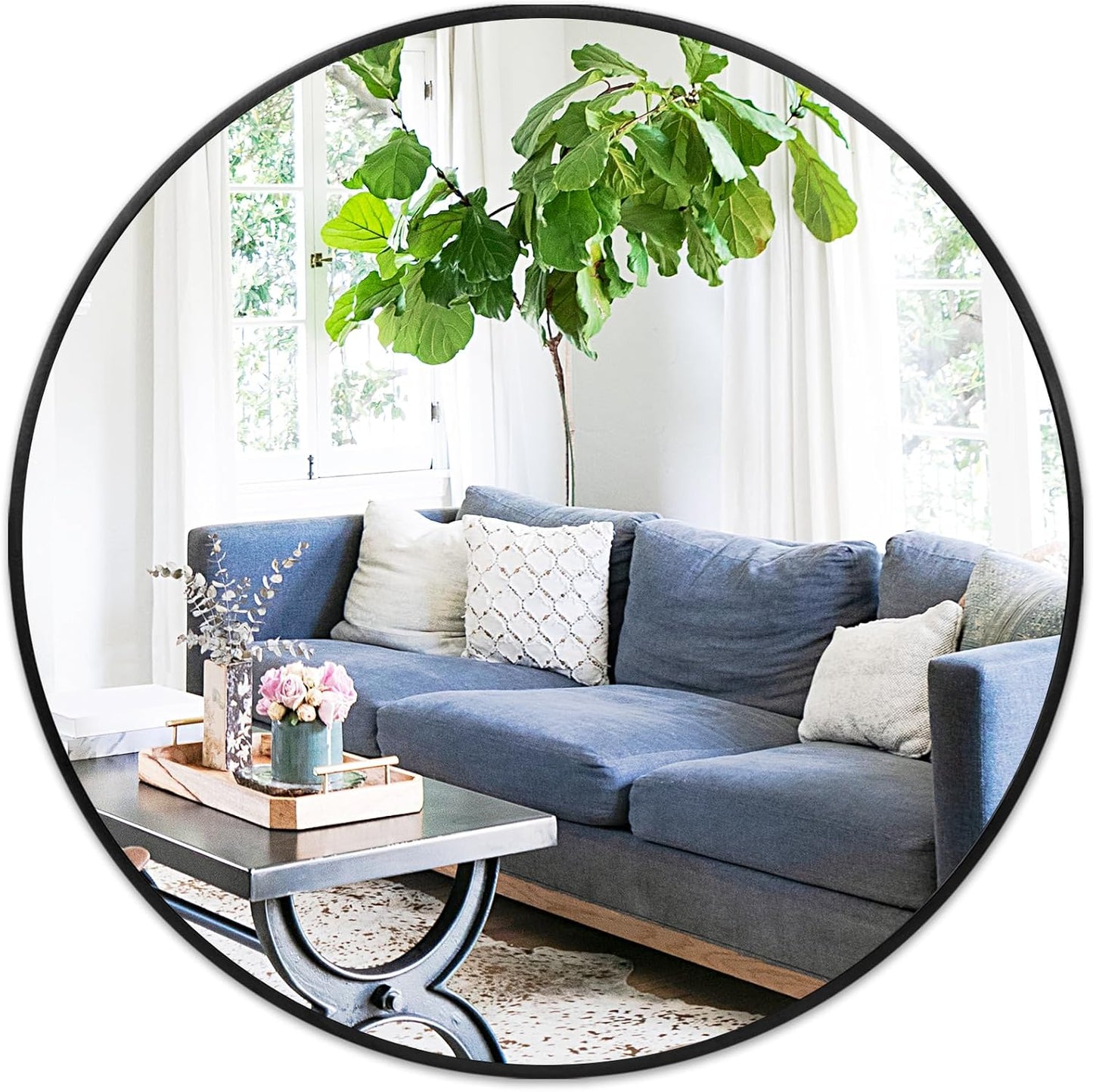 Fabuday Large Black Circle Mirror 36 Inch - Big Wall Round Mirror for Bathroom, Living Room, Bedroom, Hallyway, Matte Frame Metal Mirrors