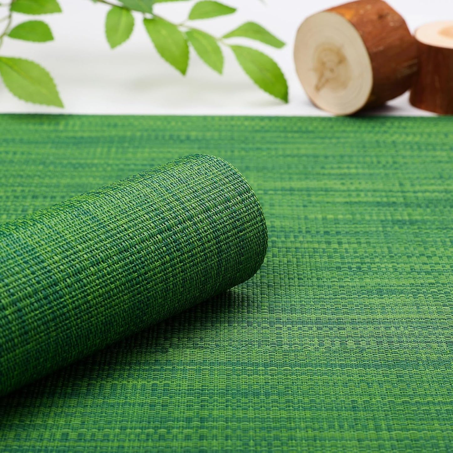 Myir JUN Placemats Set of 4, Vinyl Woven Placemats Place Mats Indoor Set of 4 Washable Table Mats Non-Slip Place mats for Dining Table (Dark Green, Set of 4)