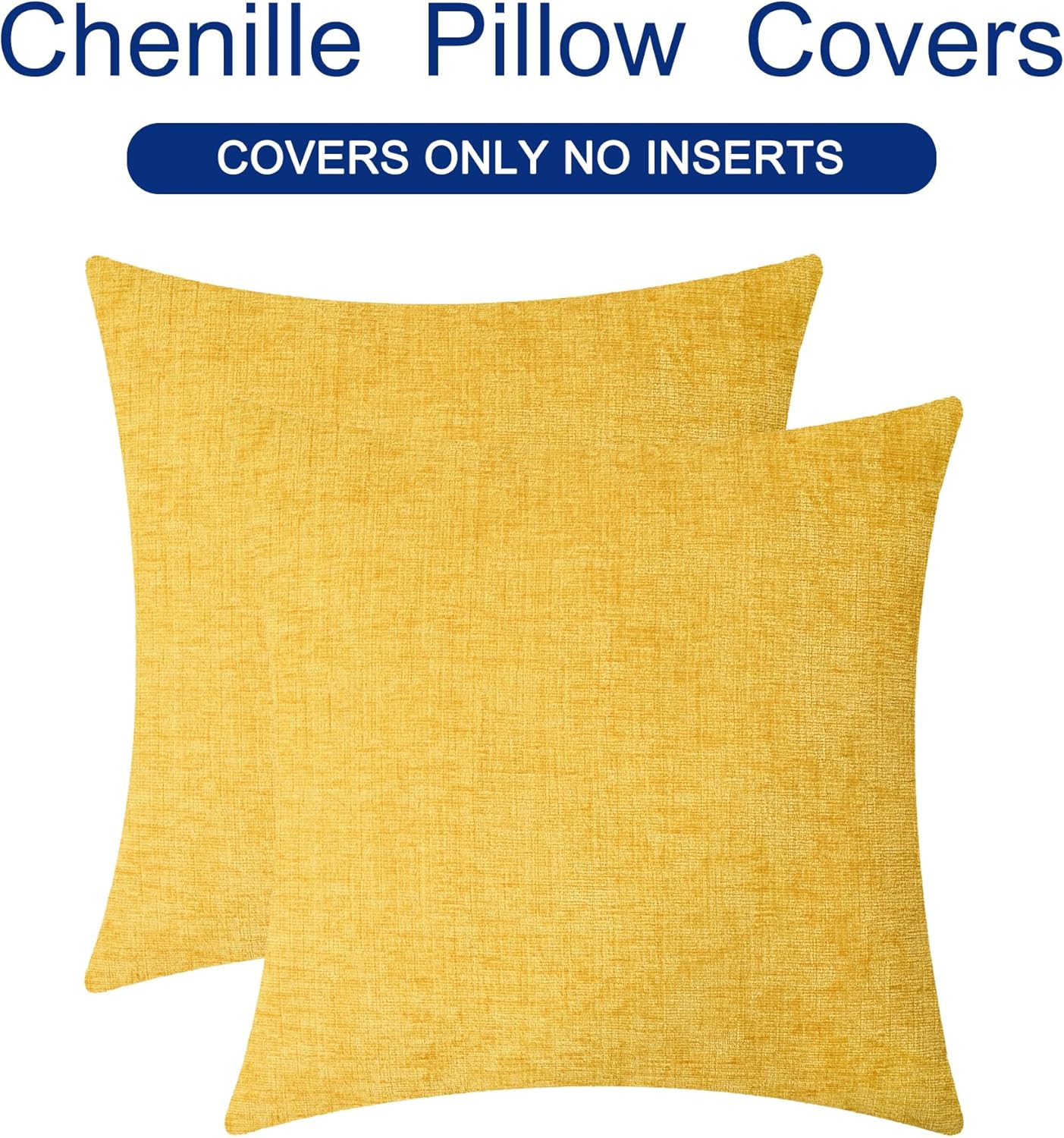 CaliTime Throw Pillow Covers Decorative 16 X 16 Inches Pack of 2 Cozy Chenille Cushion Case for Couch Sofa Bed Living Room Home Mustard Yellow