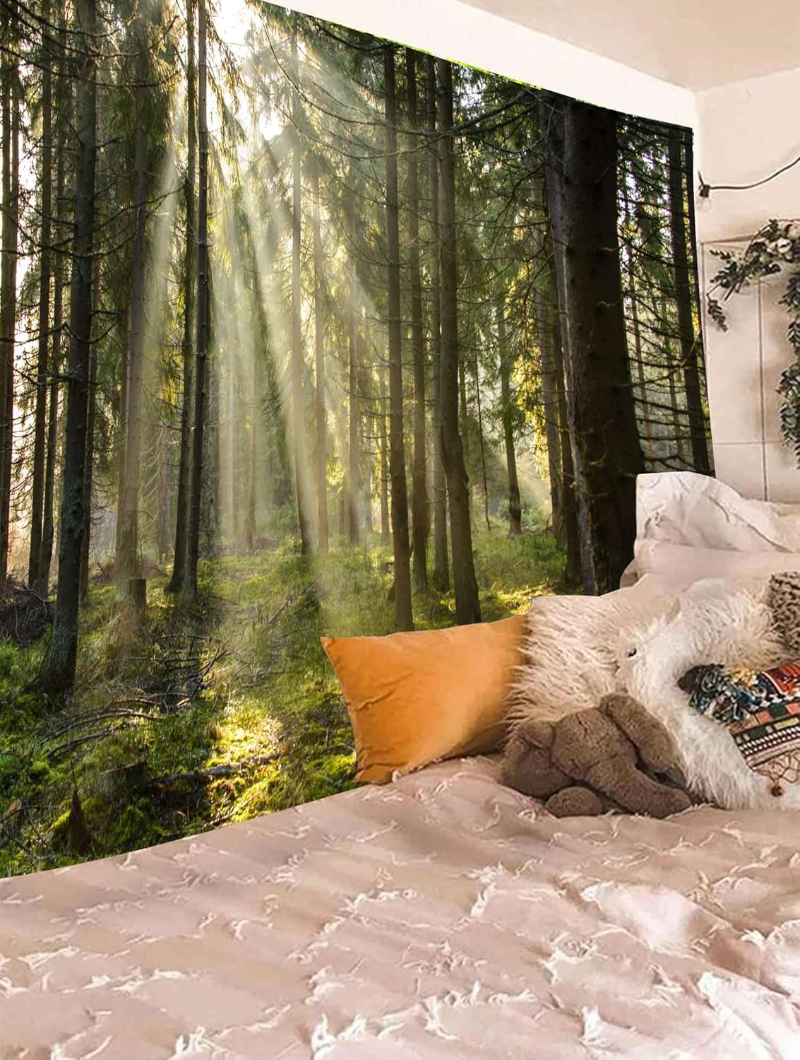 Onivein Forest Tapestry Nature Sunlight Streaming Through Green Trees Wall Hanging for Bedroom Living Room Office Decor 60 x 40 Inches