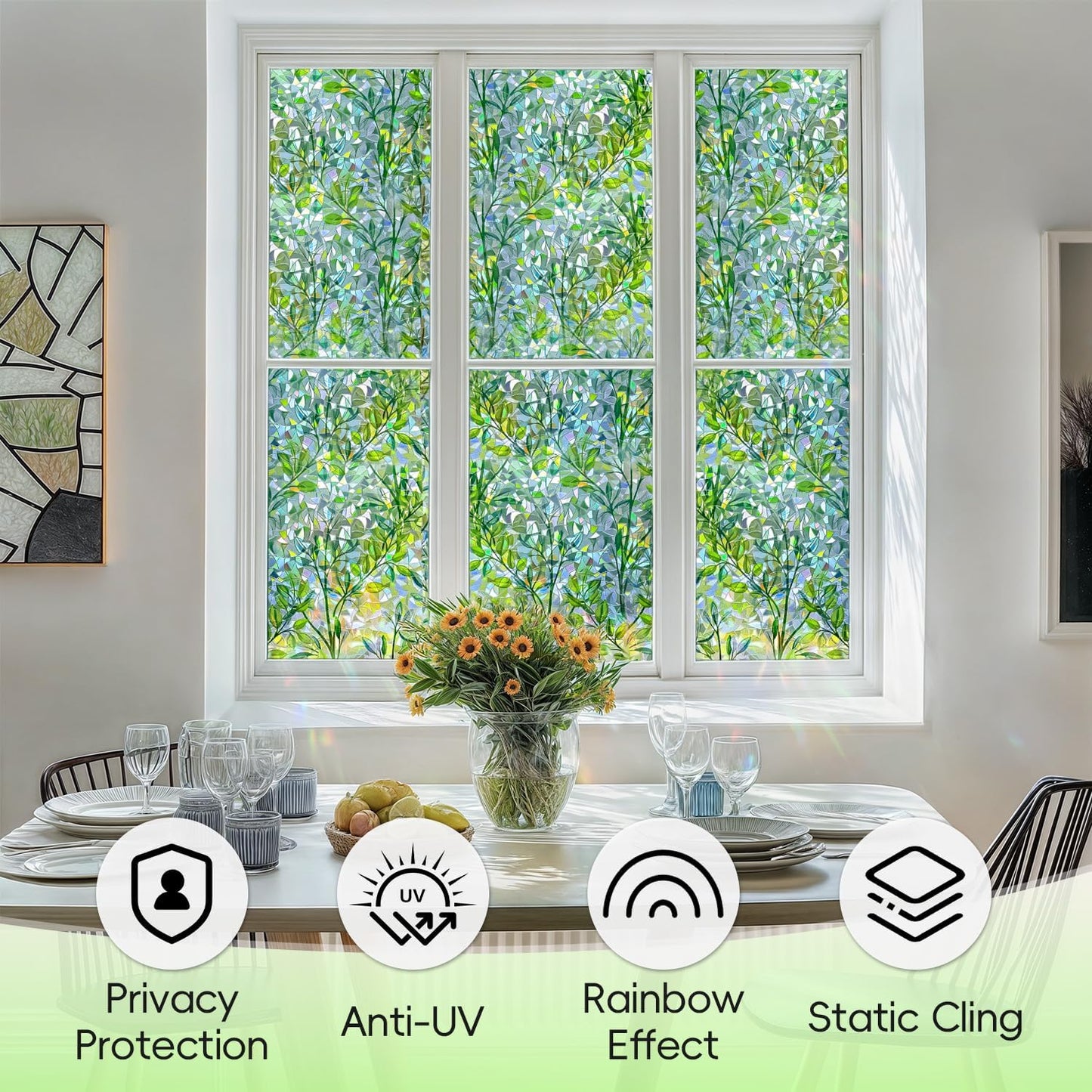 DUOFIRE Stained Glass Window Film Decorative Window Privacy Film Rainbow Diamond Grid Colorful Lattice Windows Cling Anti UV Static Cling Reusable Windows Decal for Home 11.8×39.3 inch
