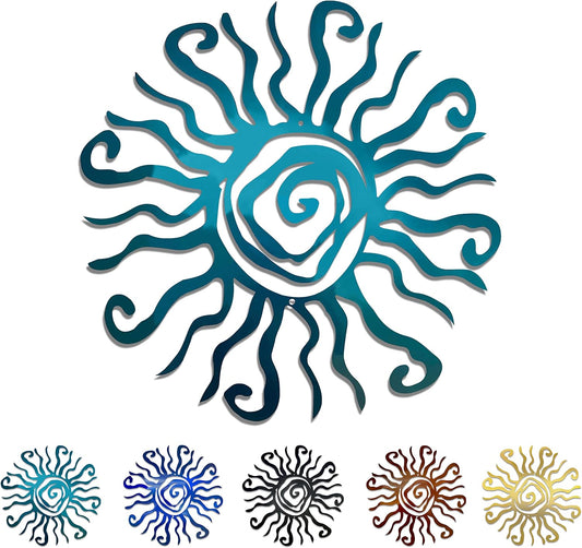 Riverside Designs Wacky Sun Metal Wall Art Indoor/Outdoor Decor - 12" Teal Rust Proof Wall Sculpture - Made in USA - Ideal for Bedroom, Garden, Home, Patio and Farmhouse