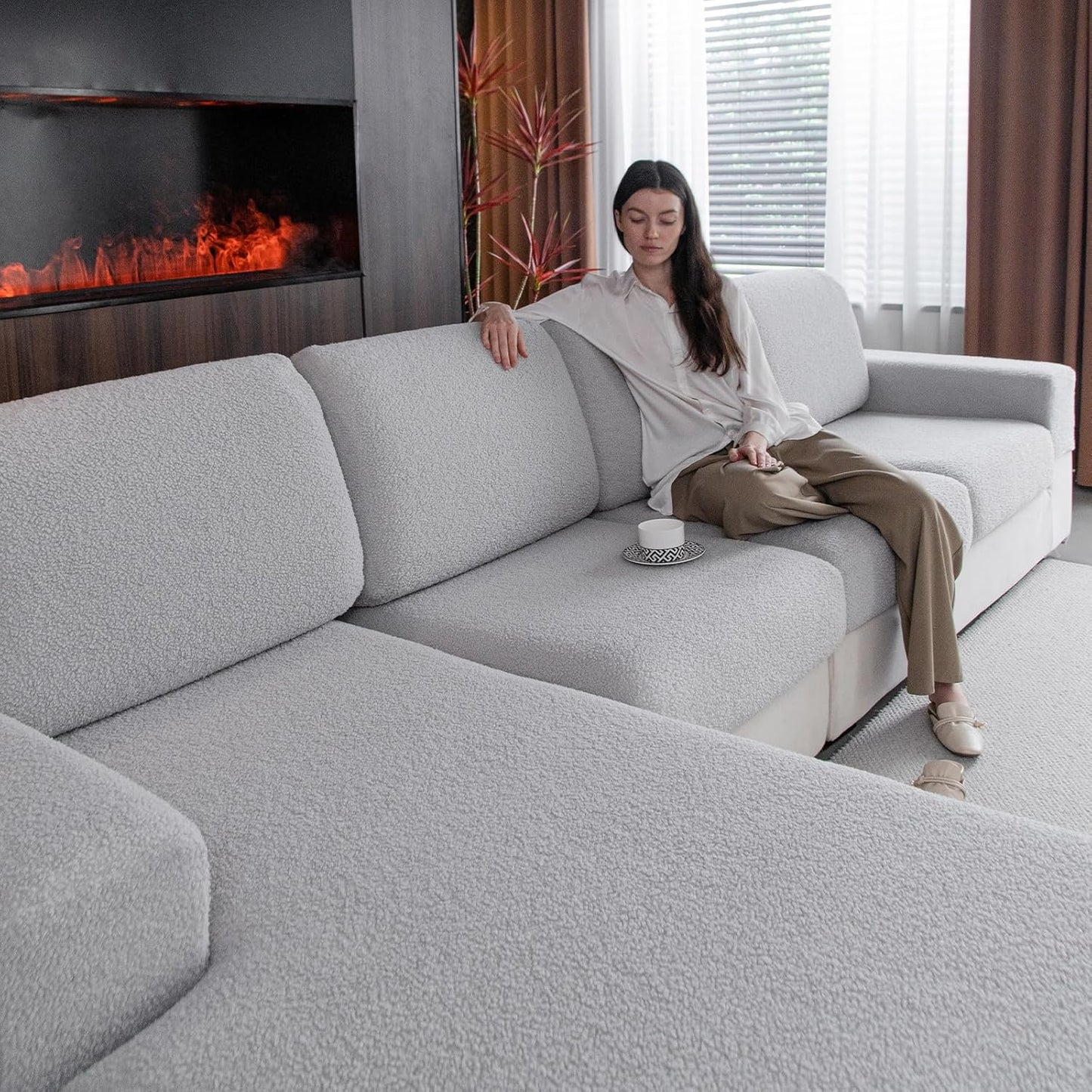 Couch Cushion Covers for Sectional Sofa, Stretch Soft Sofa Slipcovers Washable Wear-Resistant Universal Furniture Protector for Living Room(1 Piece Loveseat Cover, Light Gray)
