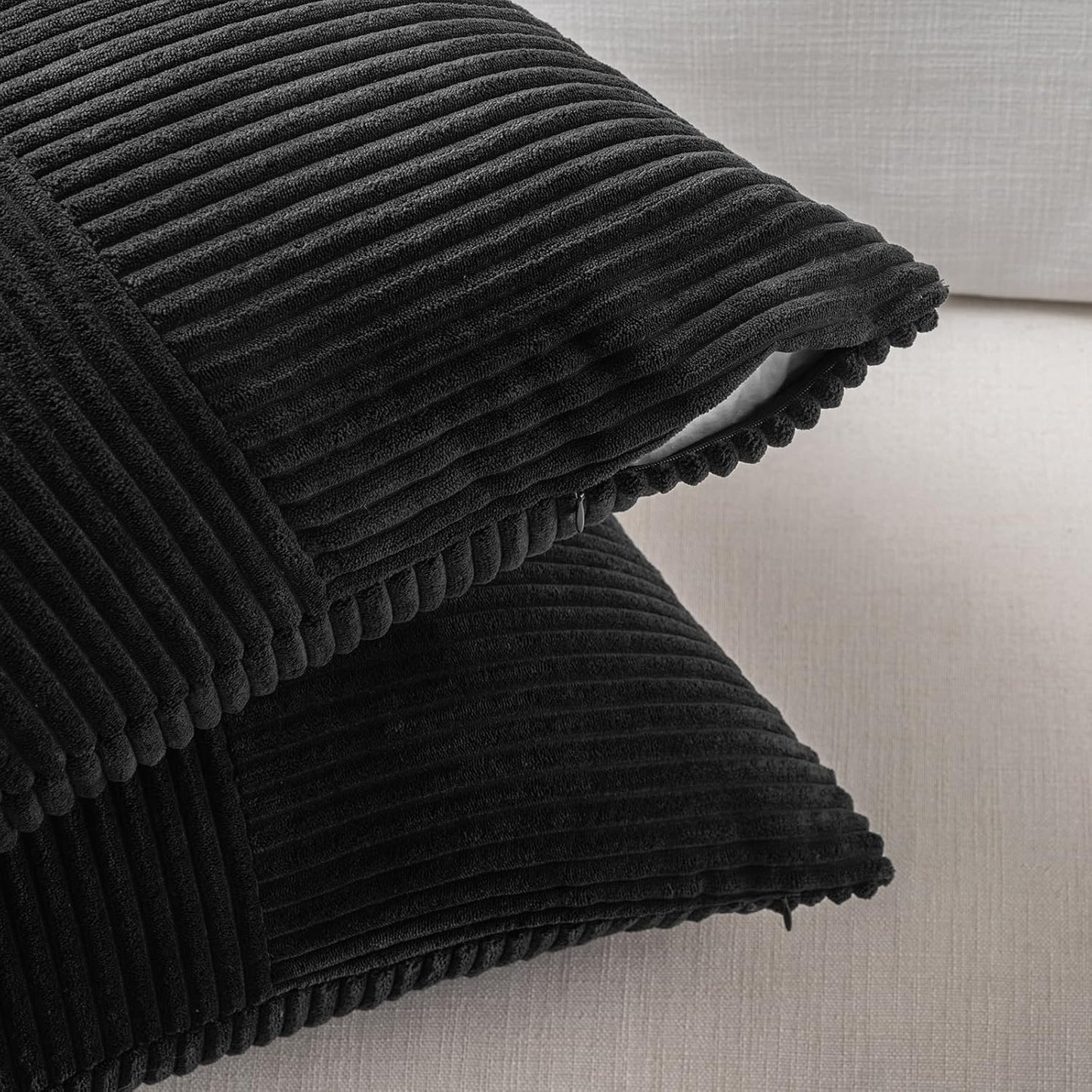 Fancy Homi 2 Packs Black Long Lumbar Decorative Throw Pillow Covers 16x24 Inch for Couch Bed Sofa, Rustic Farmhouse Boho Home Decor, Soft Striped Corduroy Rectangle Accent Cushion Case 40x60 cm