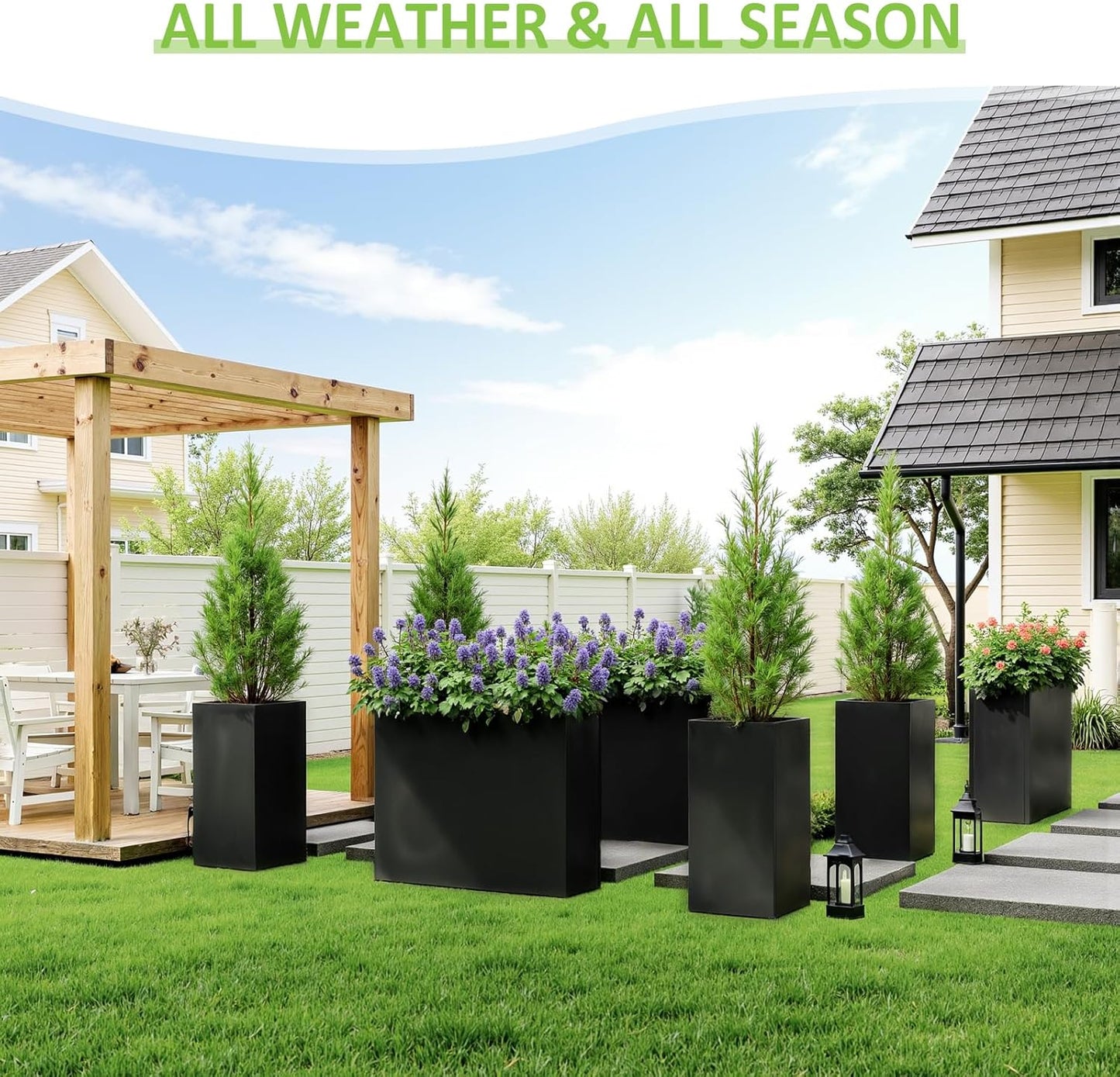 Planter Box Outdoor 38"W x 10.2"D x 30"H- Tall Rectangular Planters for Outdoor Patio/Porch, All-Weather with Anti-dumping Kit, Durable Galvanized Steel, Modern Design for Plants, Flower,Garden