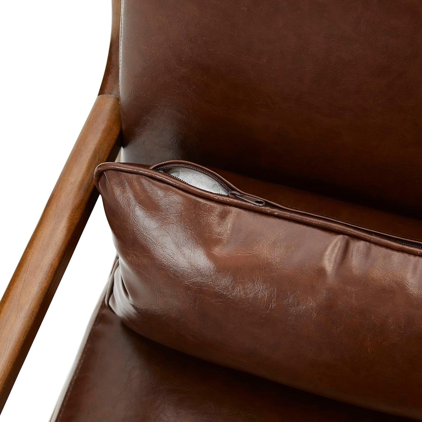 Glitzhome 2 Set Mid Century Coffee Accent Armchair, Single Reading Armchair PU Leather Lounge Chair with Walnut Ruberwood Frame