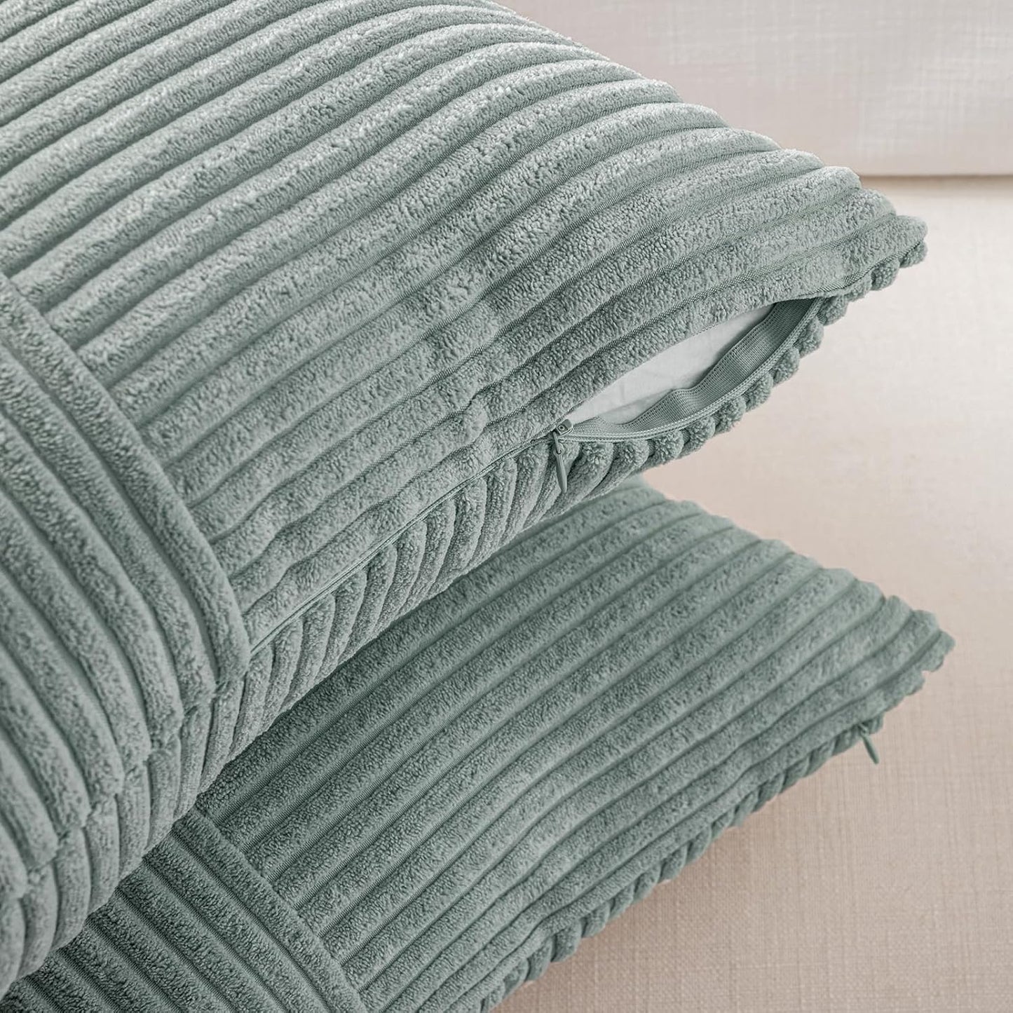 Fancy Homi 2 Packs Grey Blue Decorative Throw Pillow Covers 16x16 Inch for Couch Bed Sofa, Rustic Farmhouse Boho Home Decor, Soft Corss Patchwork Corduroy Textured Square Cushion Case 40x40 cm