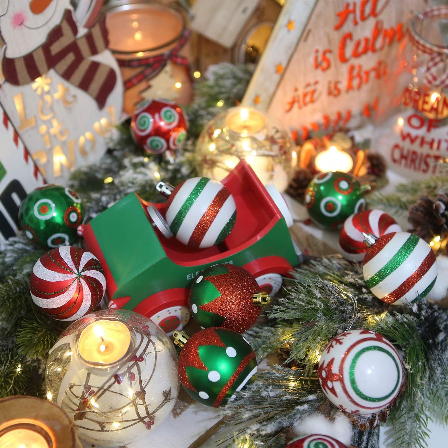 Sea Team 60mm/2.36" Set of Colorful Painted Sparkling Ornaments and Hanging Baubles for Christmas Tree - 30 Pieces