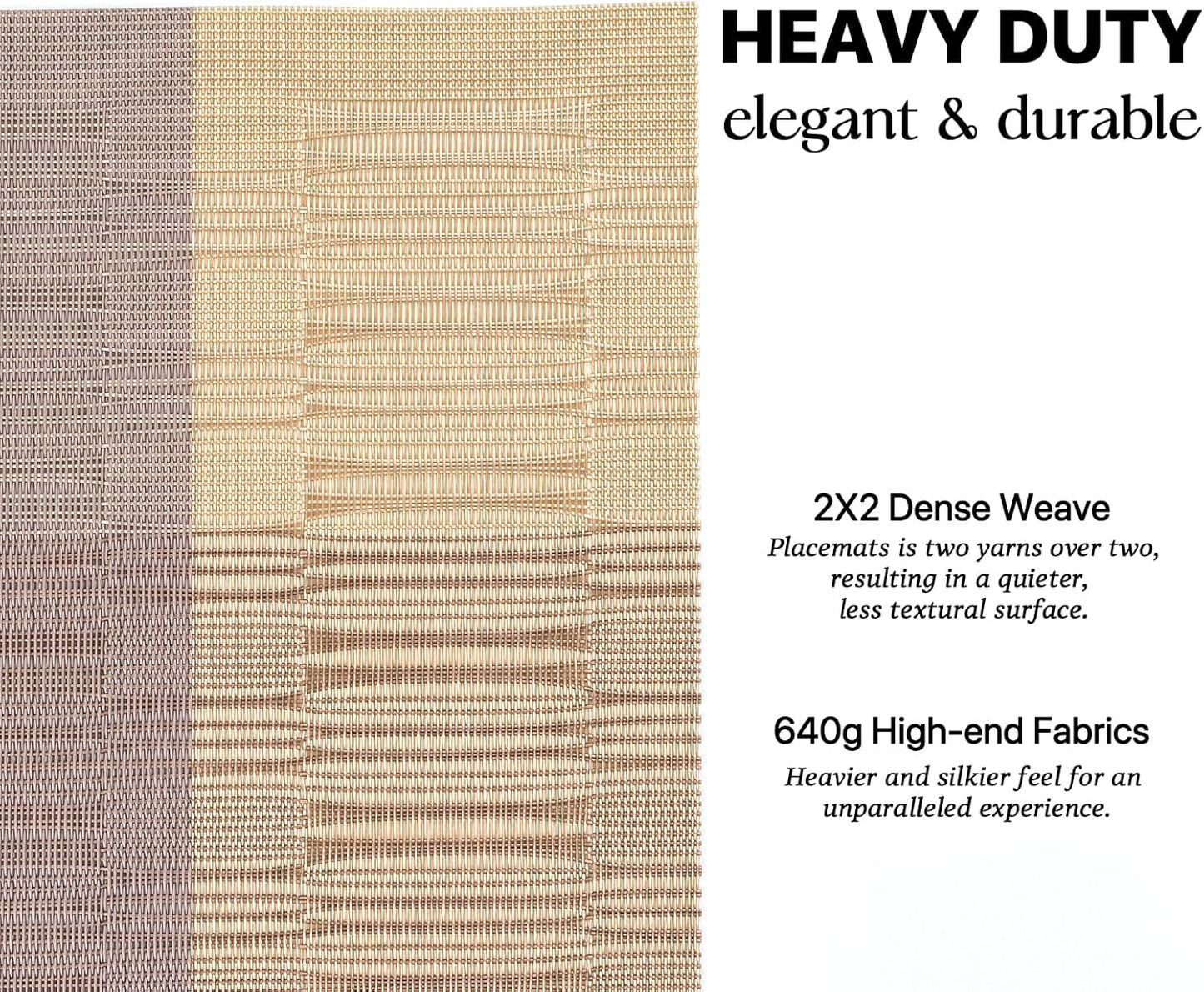 LEXMORE Placemats Set of 4 Vinyl/Plastic Woven Place Mats for Kitchen Table Indoor/Outdoor Washable Placemat Wipeable Dining Table Mats(Gold Dune)