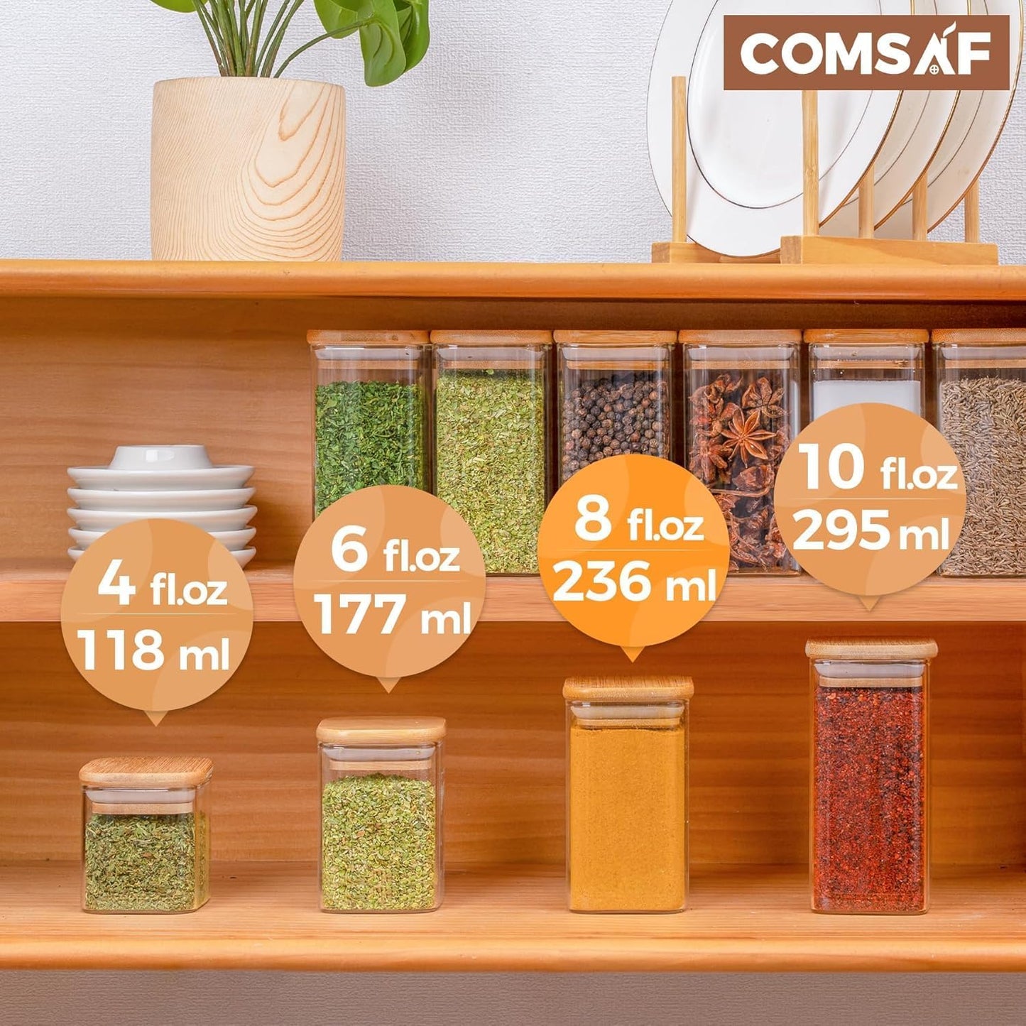ComSaf 6Pcs 8oz Spice Jars with Label Trial Set, Glass Spice Jars with Bamboo Lids Supplementary Set, Seasoning Container Trial Pack, Perfect for Ktichen Starter
