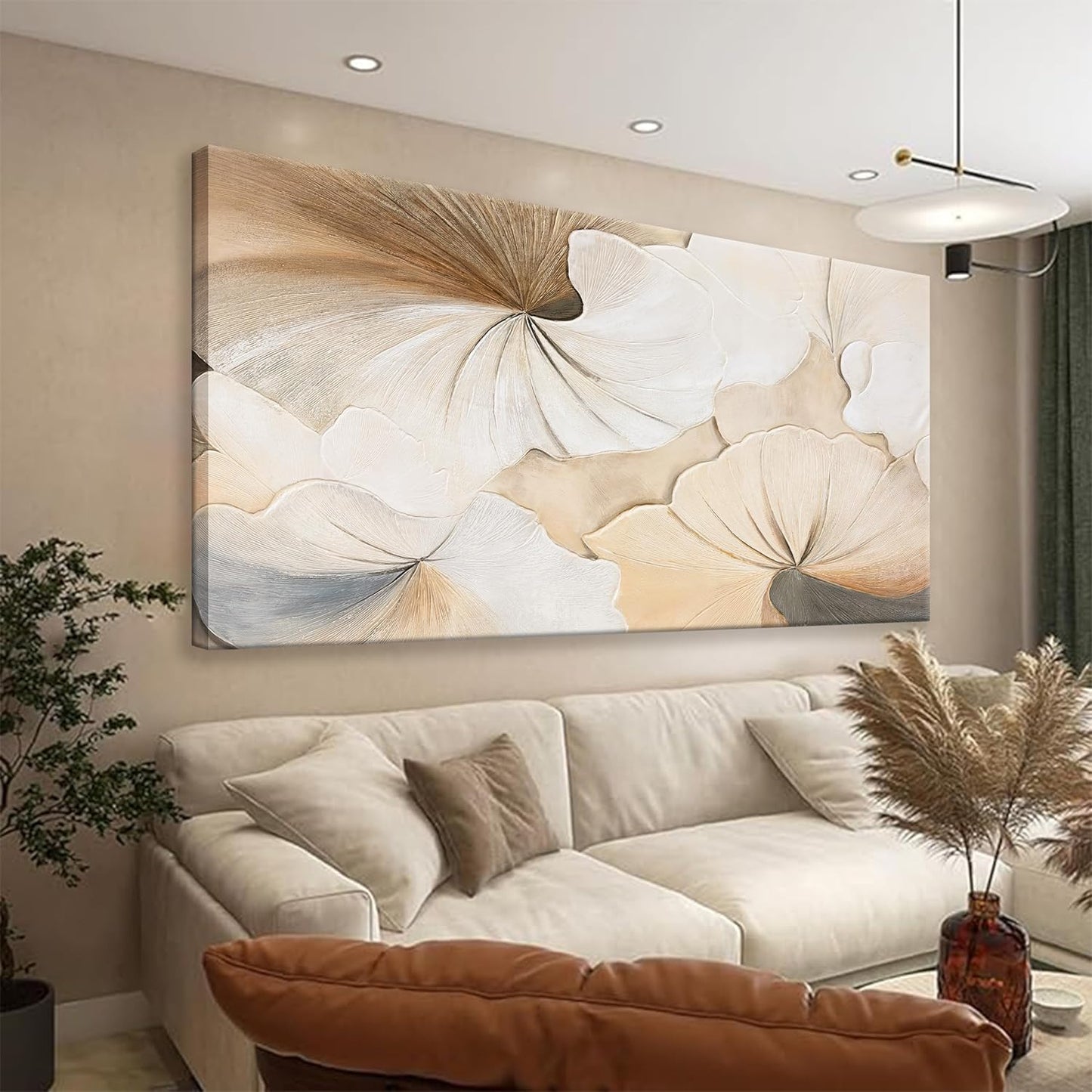 Suconvng Canvas Art Wall Decor Modern Minimalist Wall Decor Abstract Flower Paintings Brown White Flower Wall Art Prints Floral Art Pictures For Bedroom Kitchen Office Artwork 20"×40"