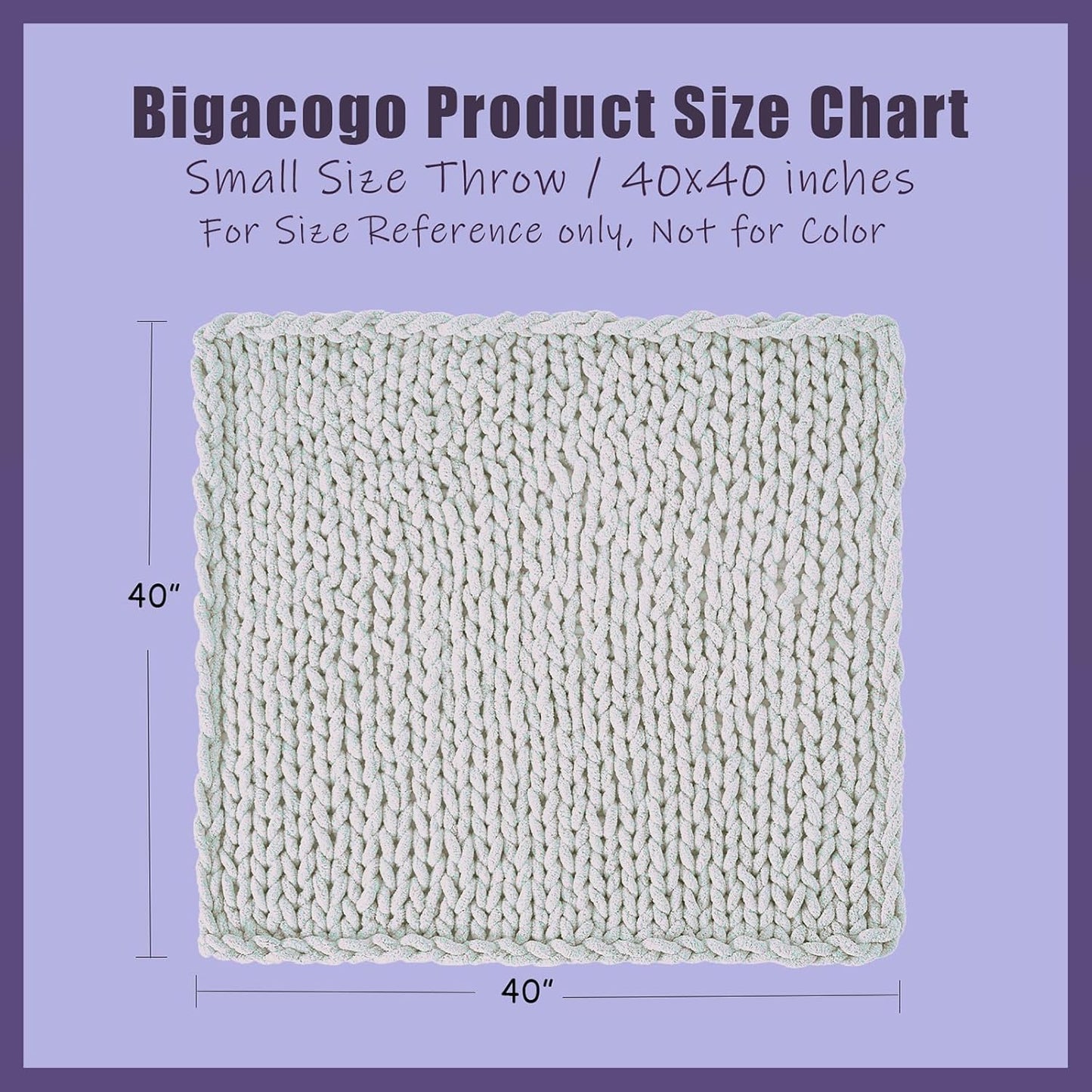 Bigacogo Chunky Knit Throw Blanket for Couch, 40x40 inches, 100% Hand Knitted with Thick Jumbo Chenille Yarn, Cozy Soft Large Rope Knot Cable Crochet Blankets for Sofa Bed Living Room, Dark Green
