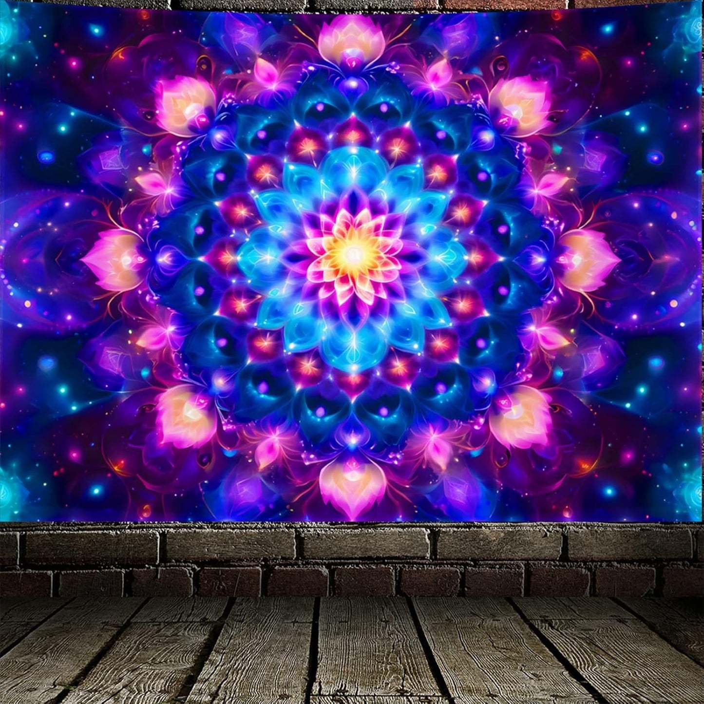 PSYHILAR Blacklight Mandala Tapestry for Bedroom, Psychedelic Black Light Posters for Adults and Teens, Colorful UV Reactive Aesthetic Bohemian Art Wall Hanging Decor (80 x 60 Inches)
