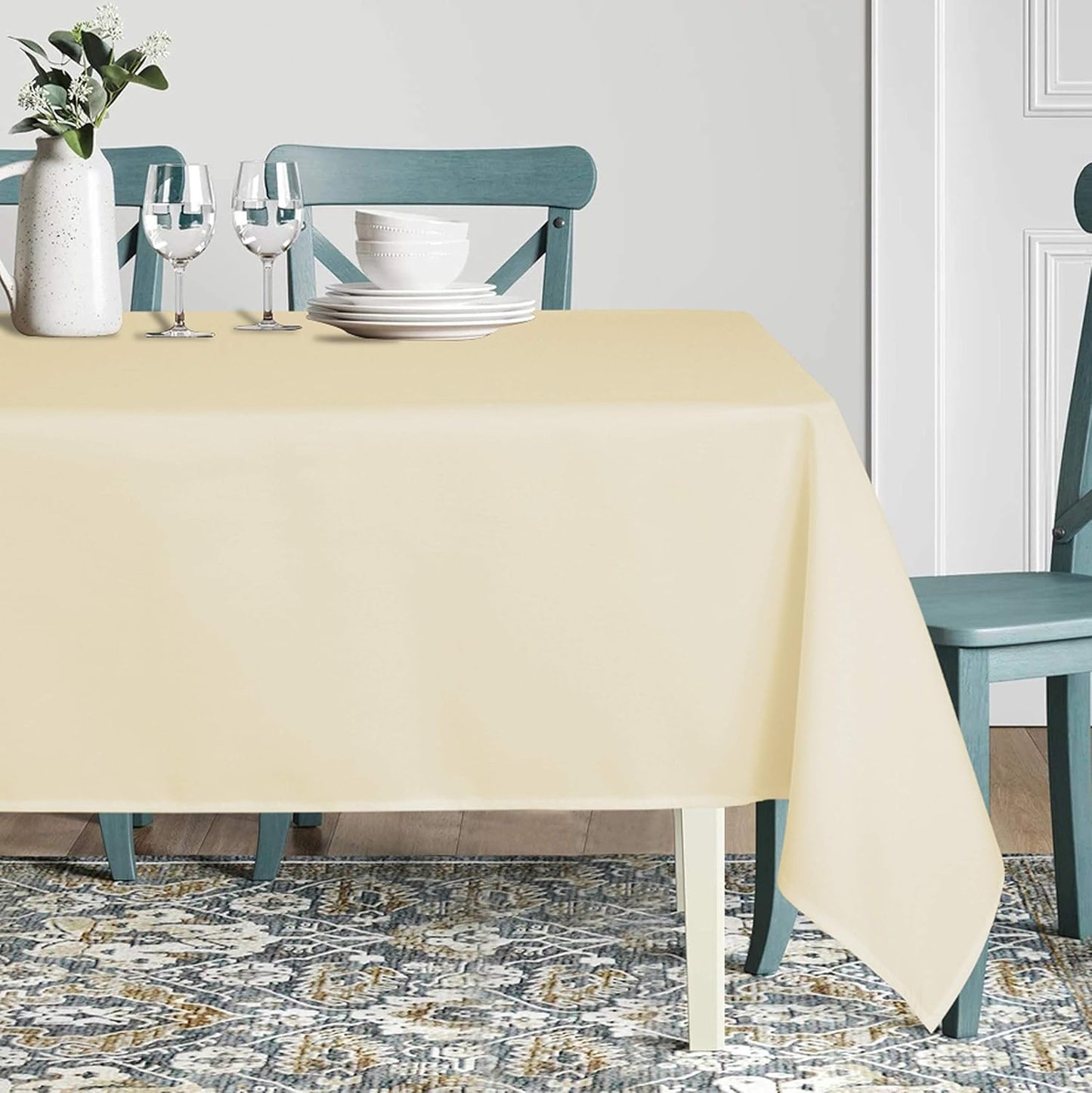 sancua Square Tablecloth - 70 x 70 Inch - Water Resistant Spill Proof Washable Polyester Table Cloth, Decorative Fabric Table Cover for Dining Tables, Buffet Parties and Camping, Beige