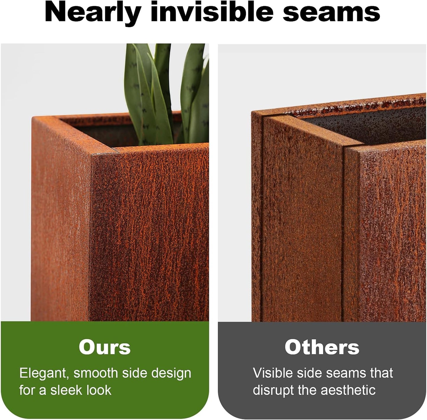 Large Corten Steel Planter Box Outdoor, 30" H x 34" W x 10" D,Tall Rectangular Metal Rusted Planters with Grow Bag,Naturally Rusting Steel Flower Pot,Rustic Décor for Patio,Garden,Deck,Backyard