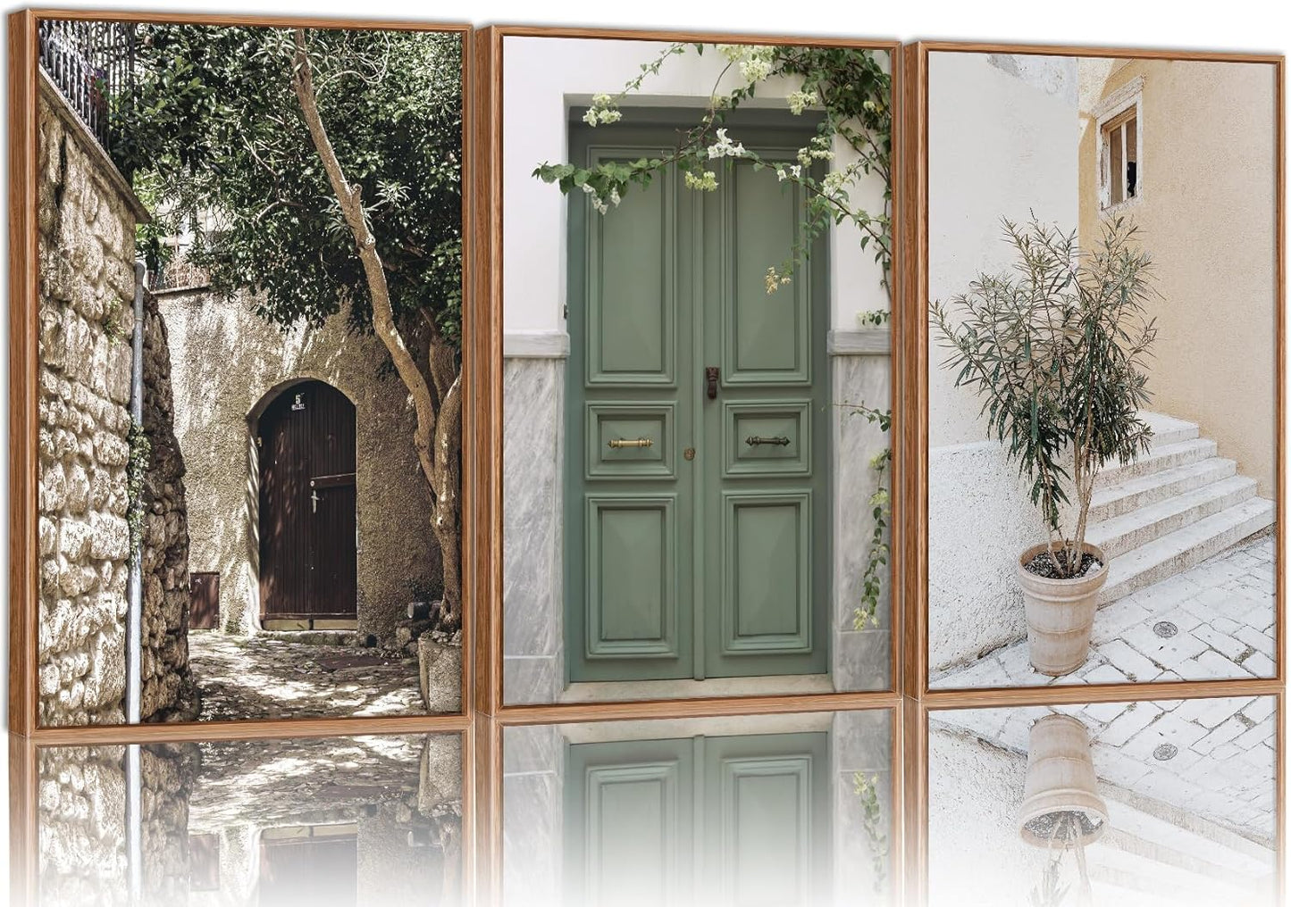 SIGNINART Large Vintage Italy City Landscape Framed Canvas Wall Art Set, Rustic Olive Green Tree Wall Decor, Modern Minimalist French Farmhouse Art Print for Living Room,Bedroom,Office 24"x36"x3