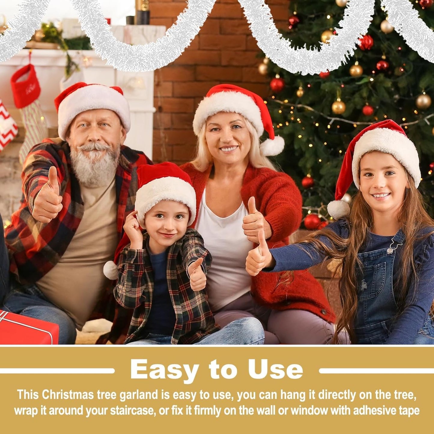 Macaron 25ft Metallic Twist Tinsel Garland - Wall Hanging Backdrop for Christmas Eve, New Year & Valentine's Day Parties (White, 4in x 25ft)