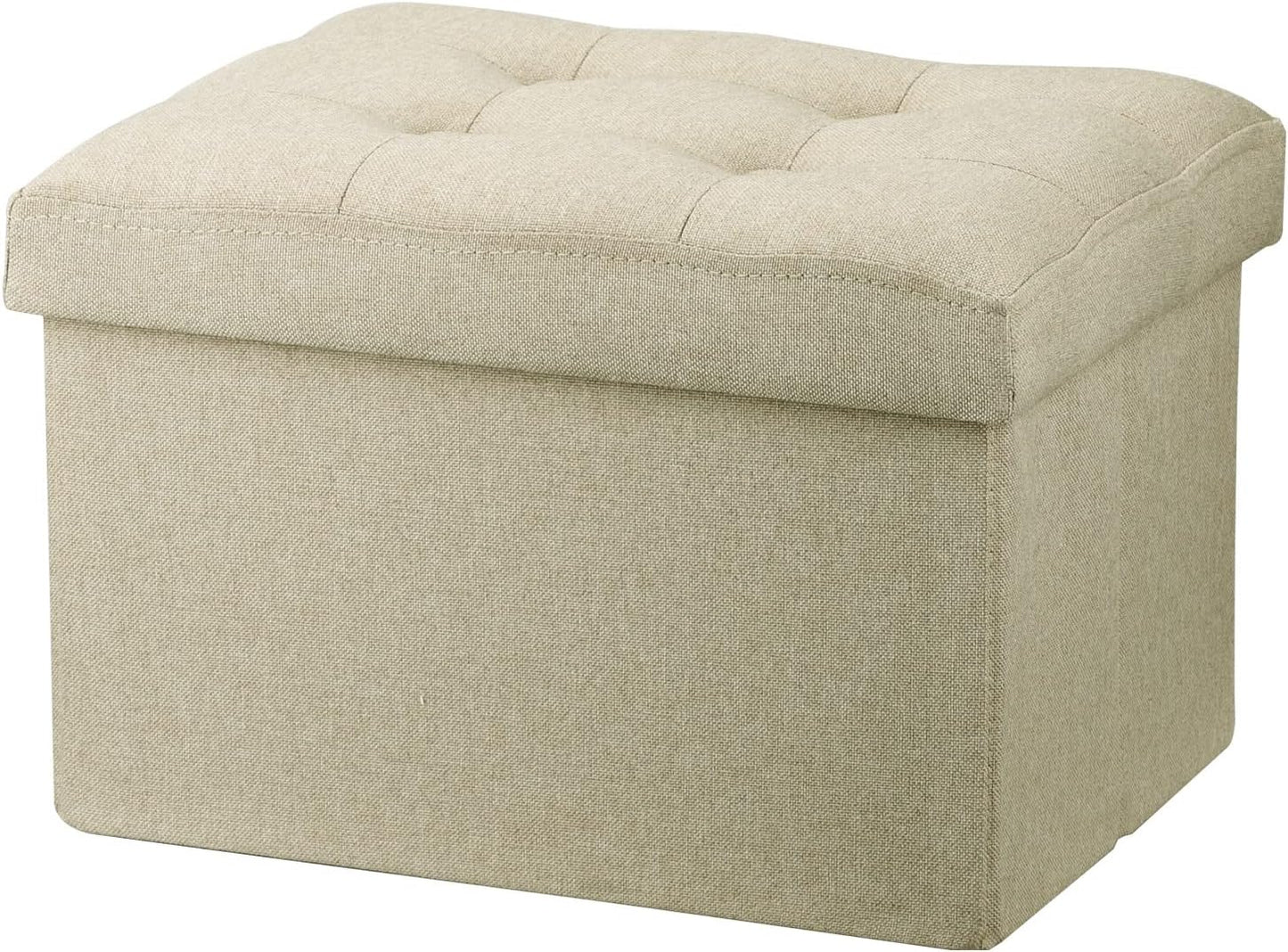 LINMAGCO Ottoman Storage Ottoman with Storage Small Foot Rest Stool Under Desk Stool Short Folding Footrest Linen Cloth Beigh 16X12X12IN