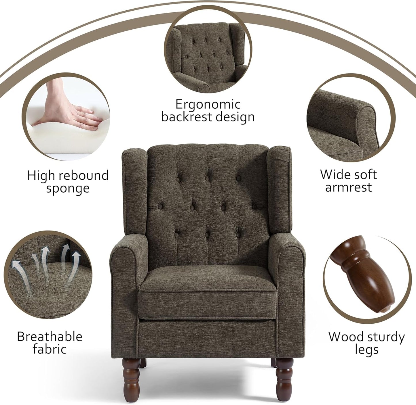 Lumibee High Back Accent Chair Set of 2,Upholstered Wingback Armchair with Solid Wood Legs for Small Spaces,Comfy Single Sofa Chair for Living Room,Bedroom,Office-Taupe