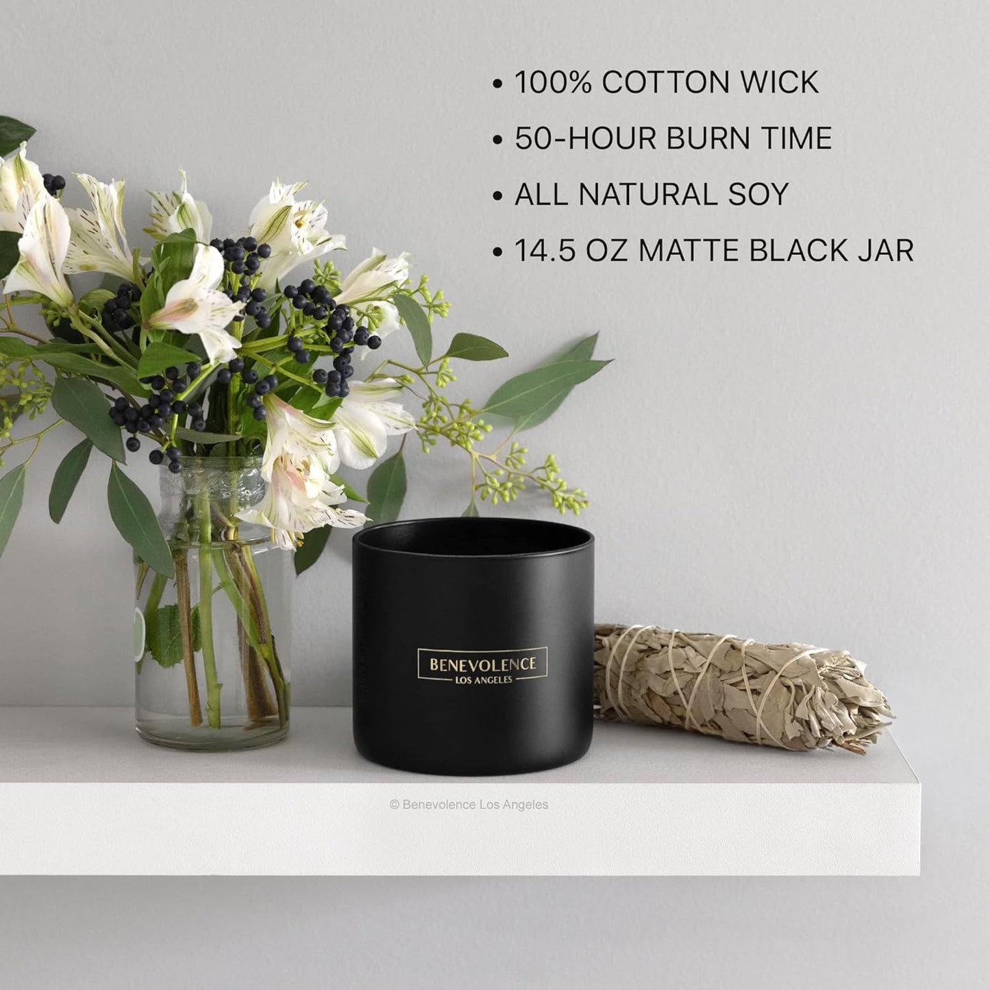 Benevolence LA 3 Wick Candle, Bergamot & Jasmine Large Scented Candle | Soy Candles | Gifts for Women and Men | Home Fragrance | Aromatherapy | Bathroom Freshener | 14.5 Oz, 45 Hour Burn