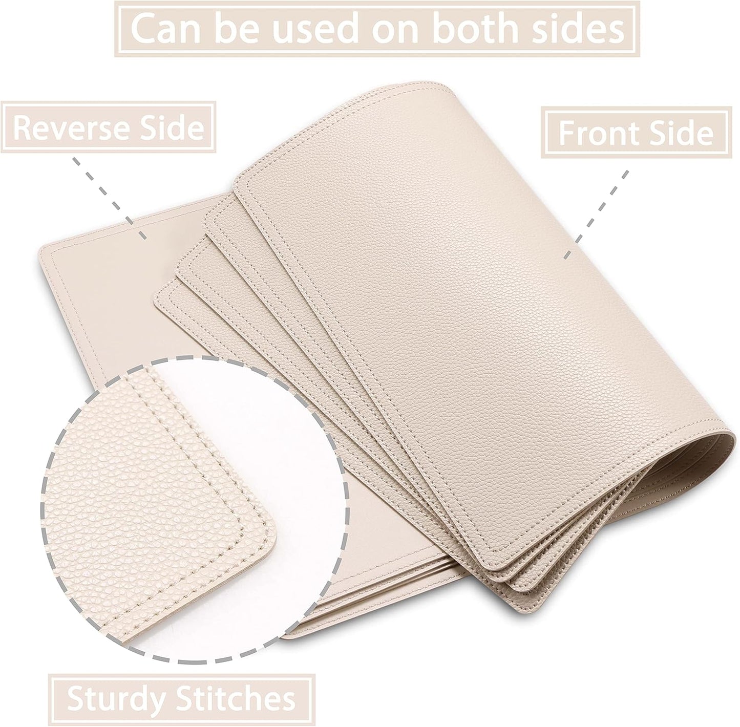 Set of 8 Faux Leather Placemats, PU Table Mats, Waterproof, Stain Resistant, Heat Resistant, Non-Slip Easy to Clean for Kitchen Dining Table,Conference Table, Beige
