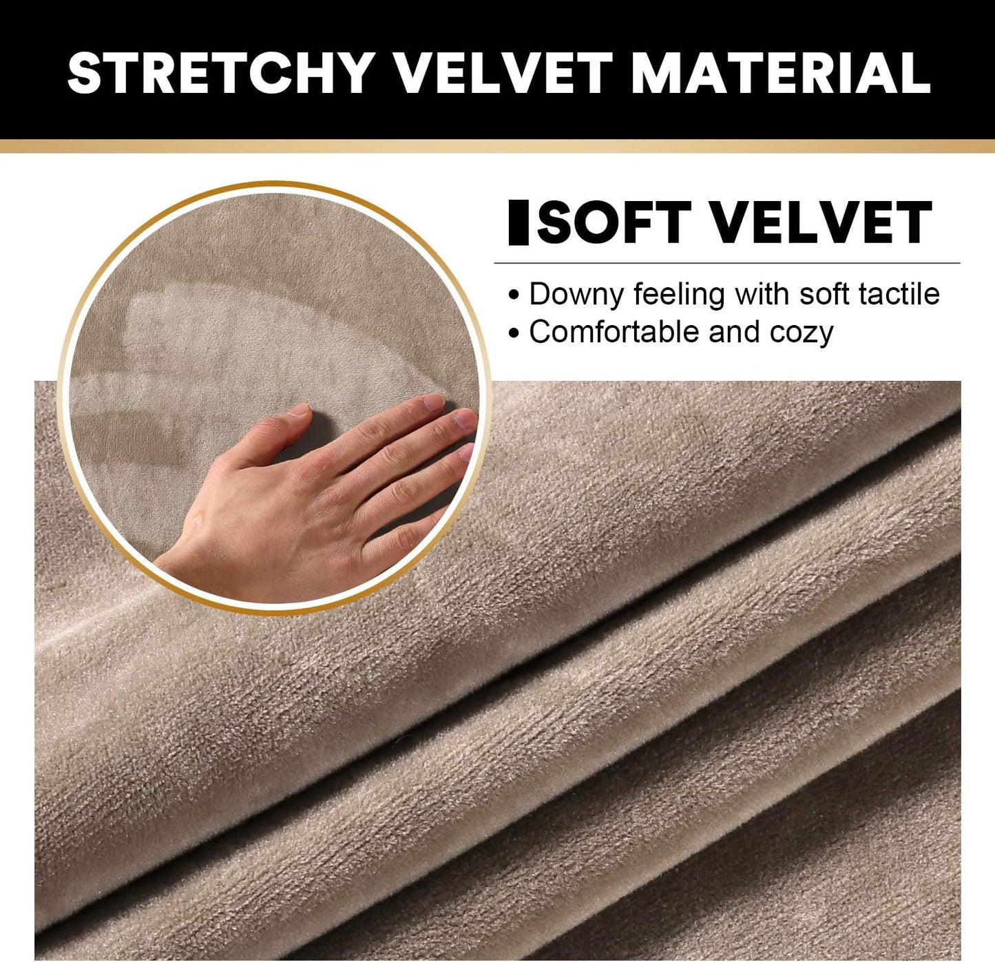 PrinceDeco Sectional Couch Covers Velvet Cushion Covers for Sectional Couch Cushion Covers for Sectional Sofa Separate Sectional Sofa Slipcovers Washable(1 Chaise Back+ 2 Sofa Back,Taupe)