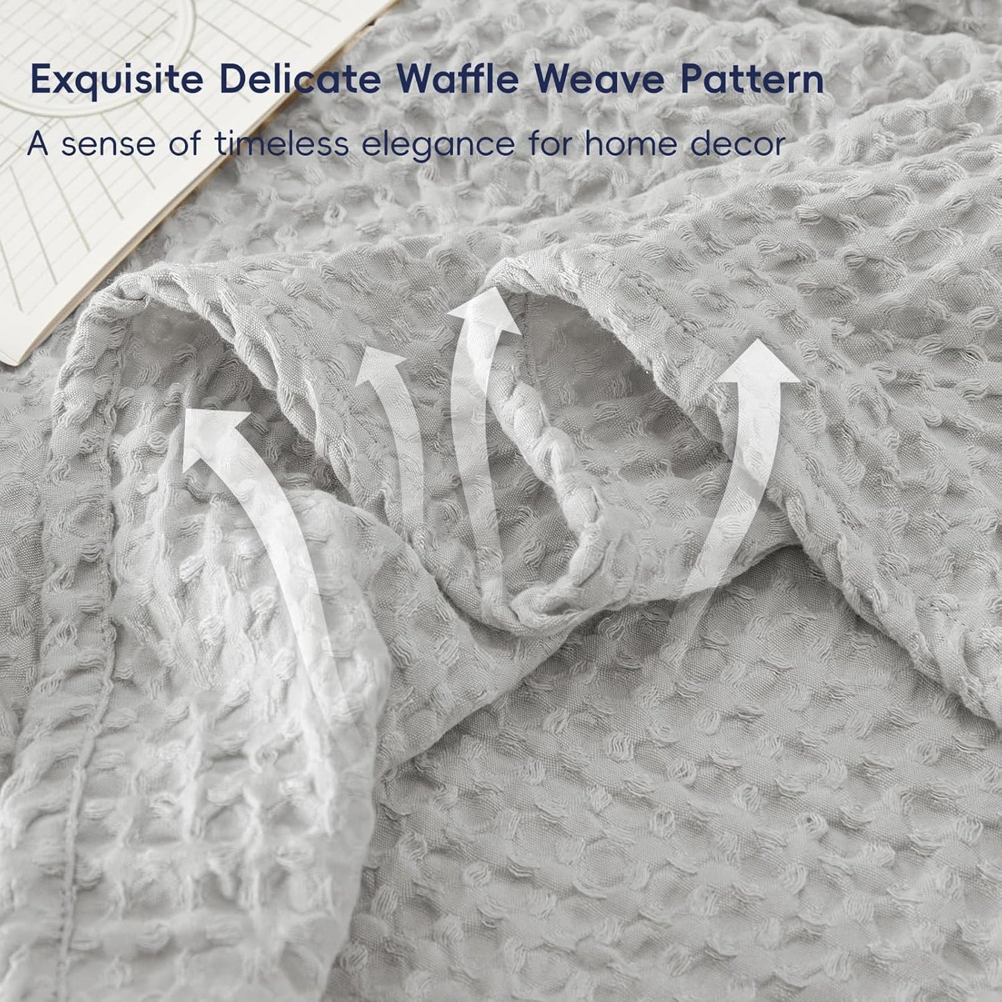 PHF Ultra Soft Waffle Weave Blanket Twin Size 66"x 90"- Washed Lightweight Breathable Cozy Woven Blanket for Bed - Aesthetic Decor for Couch Bedding Sofa Home Car - Light Grey