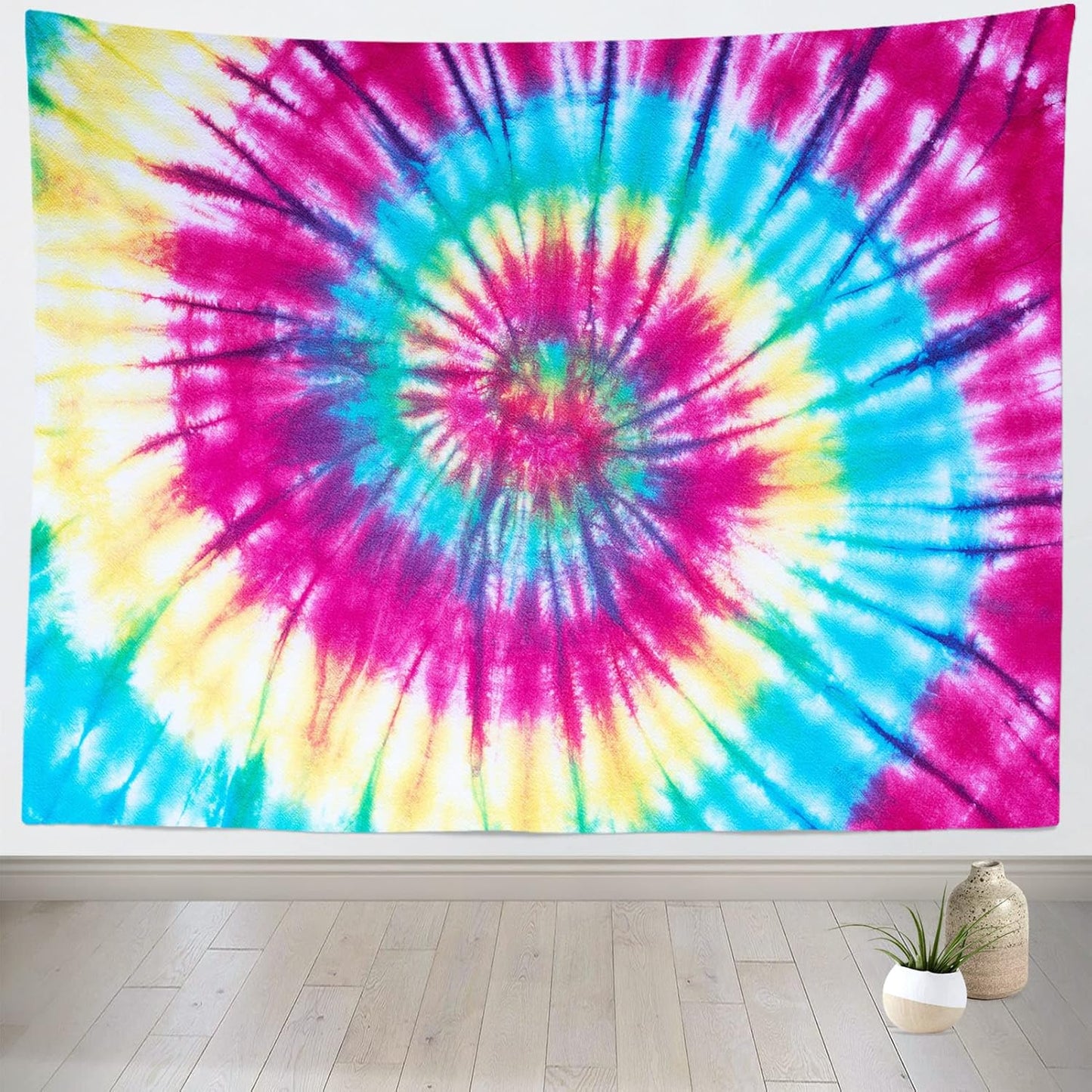 BELECO Tie Dye Tapestry Wall Hanging Fabric 60x50 Inch Colorful Spiral Tie Dye Tapestry Hippi 60s Themed Party Decorations Rainbow Tapestry Art Wall Decor for Bedroom Aesthetic Living Room Dorm