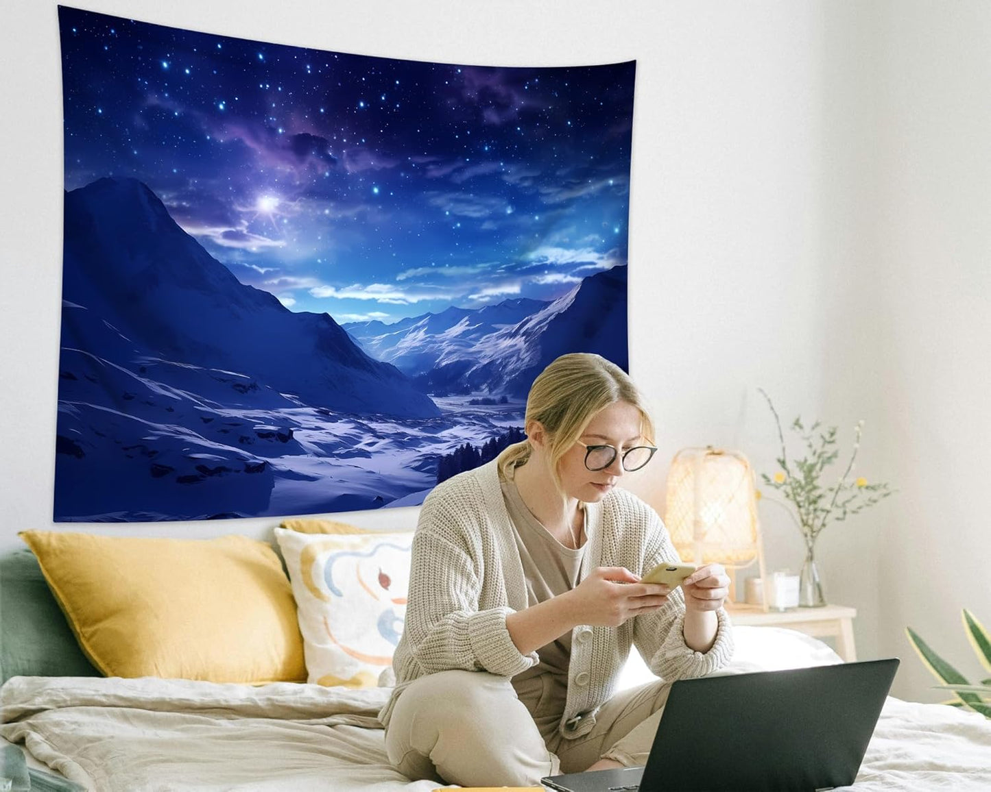 QGHOT Winter Tapestry Wall Hanging Snow Scene Backdrop Snow Mountain Wall Decor Blue Nature Landscape Snowy Large Tapestry for Bedroom Room Dorm, Extra Large