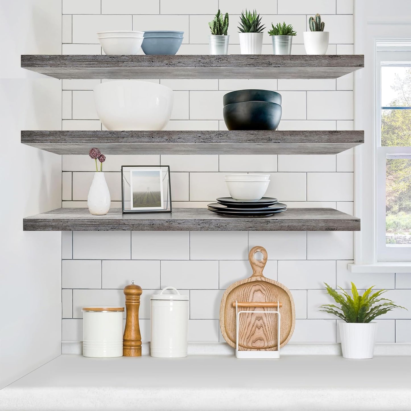 Sorbus Floating Shelves for Wall - 48 Inch Long Bathroom Shelves, Wall Decor for Bedroom, Kitchen, Living Room & Book Storage - Mounted Floating Shelf with Invisible Brackets (Gray, 3 Pack)