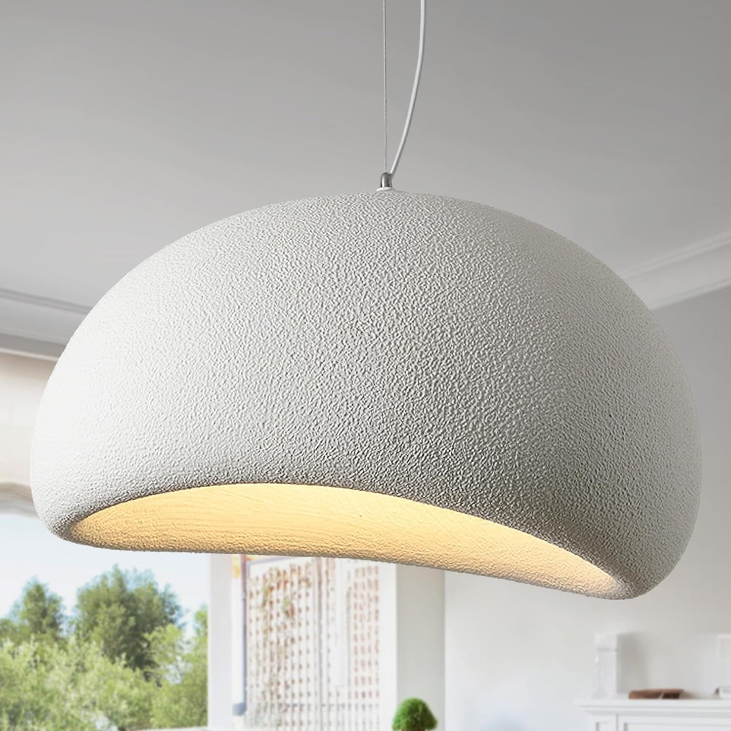 23.6in Large Wabi Sabi Pendant Lights Kitchen Island Lighting Fixture Ceiling Mount White Modern Japanese Lamp Japandi Chandelier for Dining Living Room Bedroom Restaurant Hanging Lamp