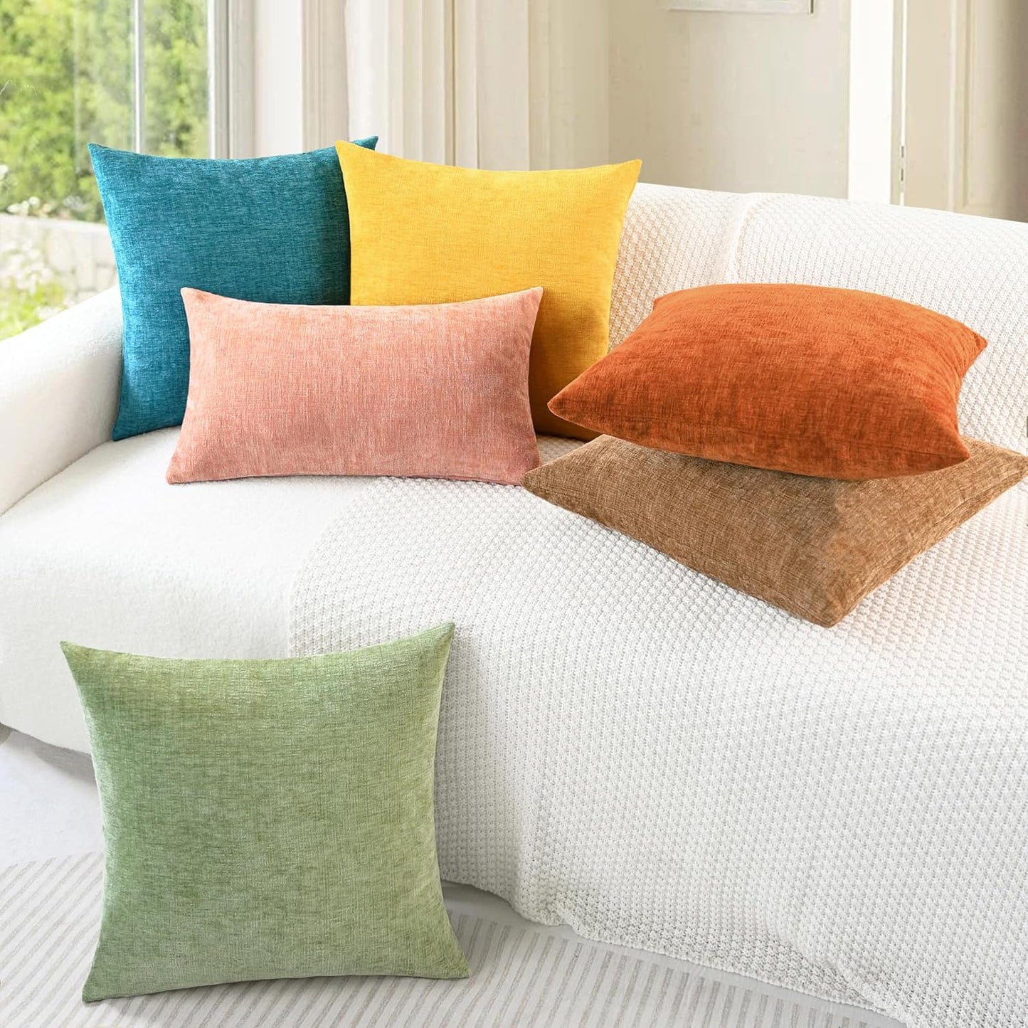 CaliTime Throw Pillow Covers Decorative 12 X 20 Inches Pack of 2 Cozy Chenille Cushion Cases for Couch Sofa Bed Living Room Home Apricot Brown