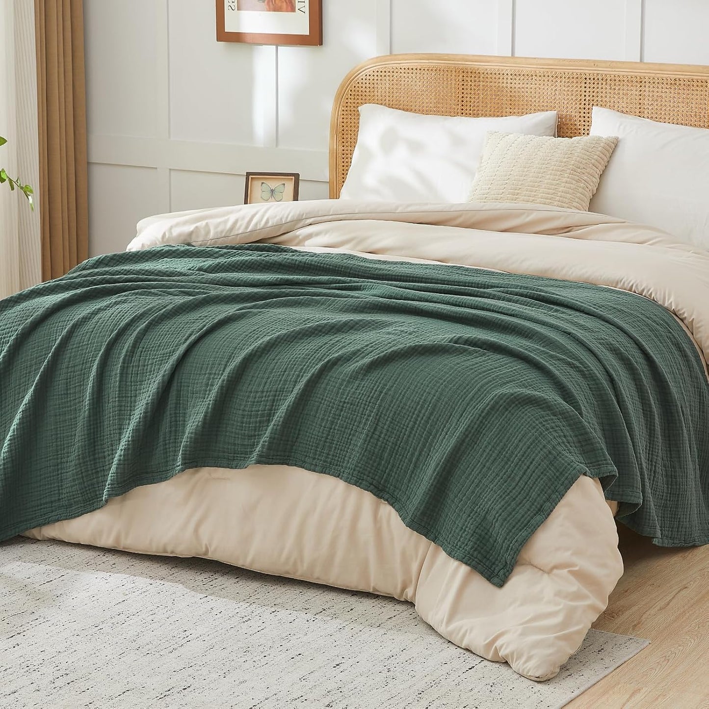 EMME Cotton Muslin Twin Blanket Breathable Gauze Blanket Soft Lightweight Blankets Adults Gifts for Women (Forest Green, 60"x80")