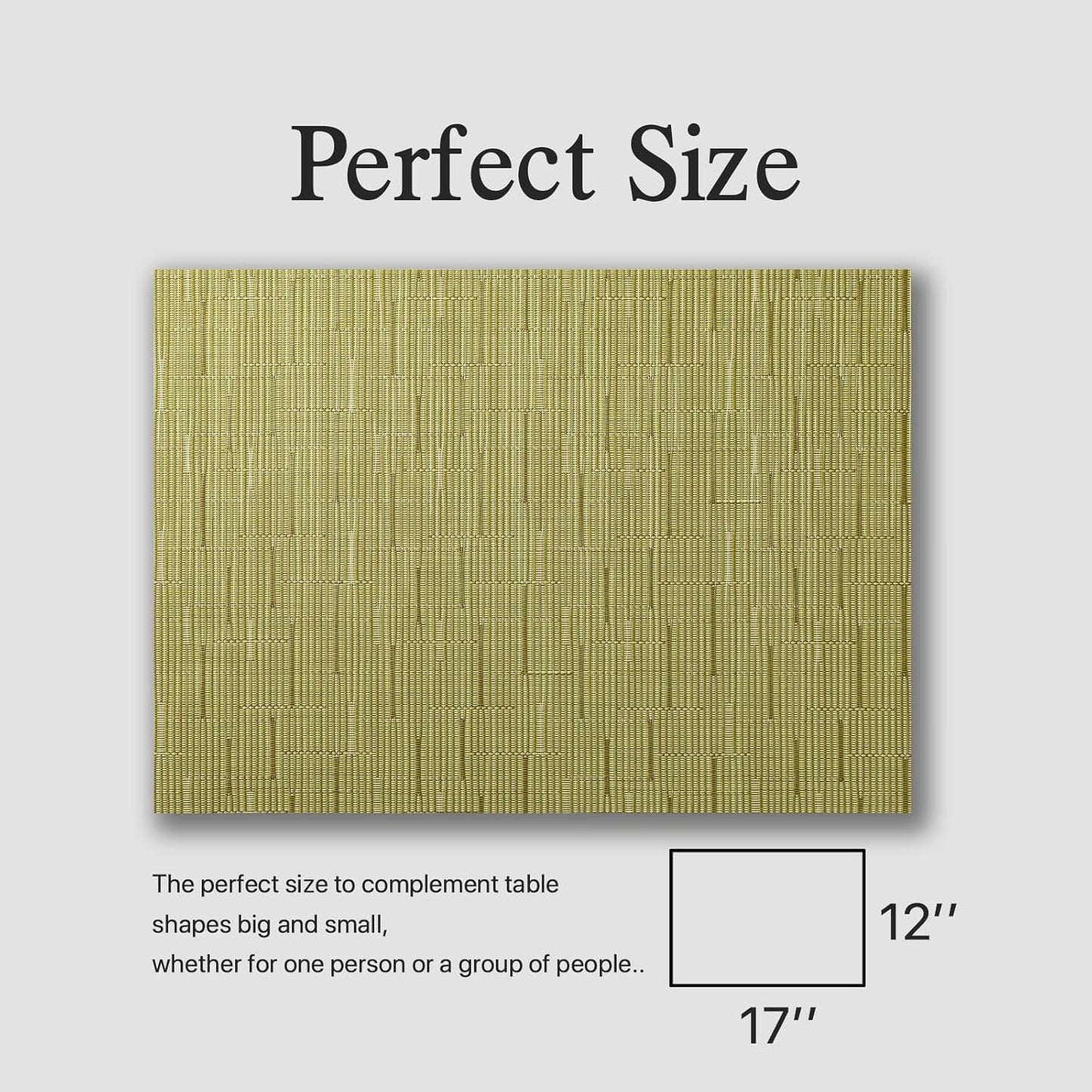 Placemats Set of 12 - Easy Clean Woven Vinyl Placemats for Dining Table, Indoor/Outdoor Place Mats, Washable PVC Table Mats （Pea Green）