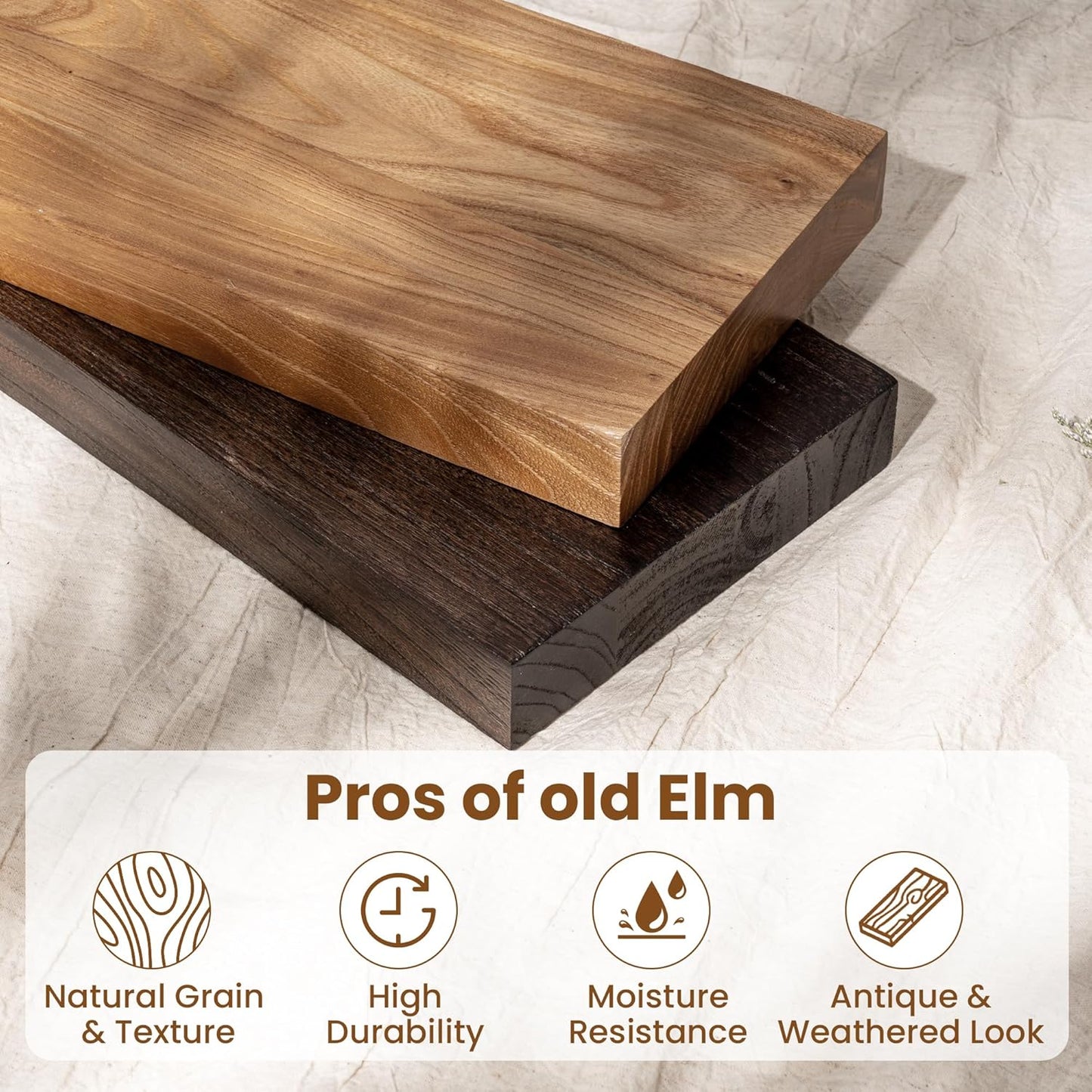 Rustic 30" Floating Shelves, Real Elm Wood Floating Shelf for Wall, Heavy-Duty Wall Shelves for Books, Wooden Floating Shelves with Invisible Bracket for Bathroom, Kitchen, Natural Color, Set of 2