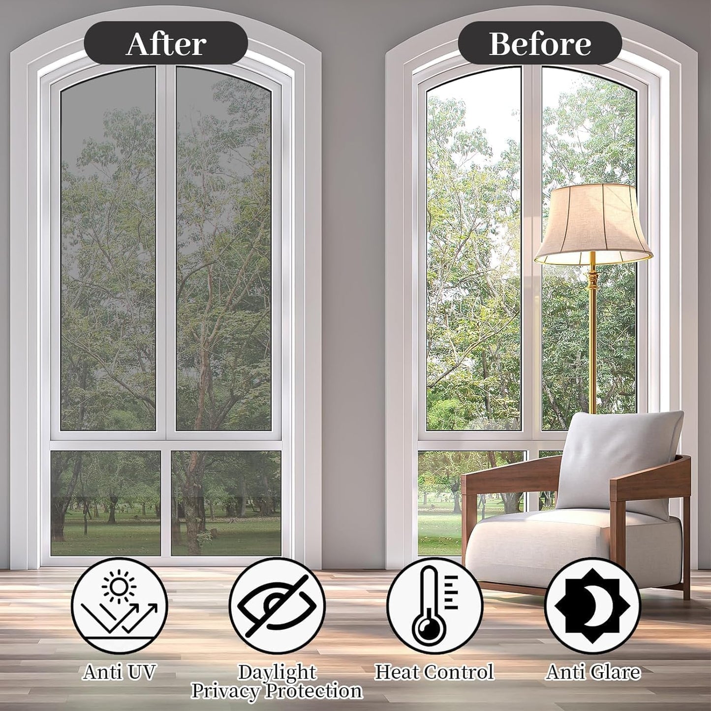 Niviy One Way Window Privacy Film Window Tint for Home See Out Not in Effect Anti UV Heat Control Glass Door Film for Home Office (Silver 17.5" x 78.7")