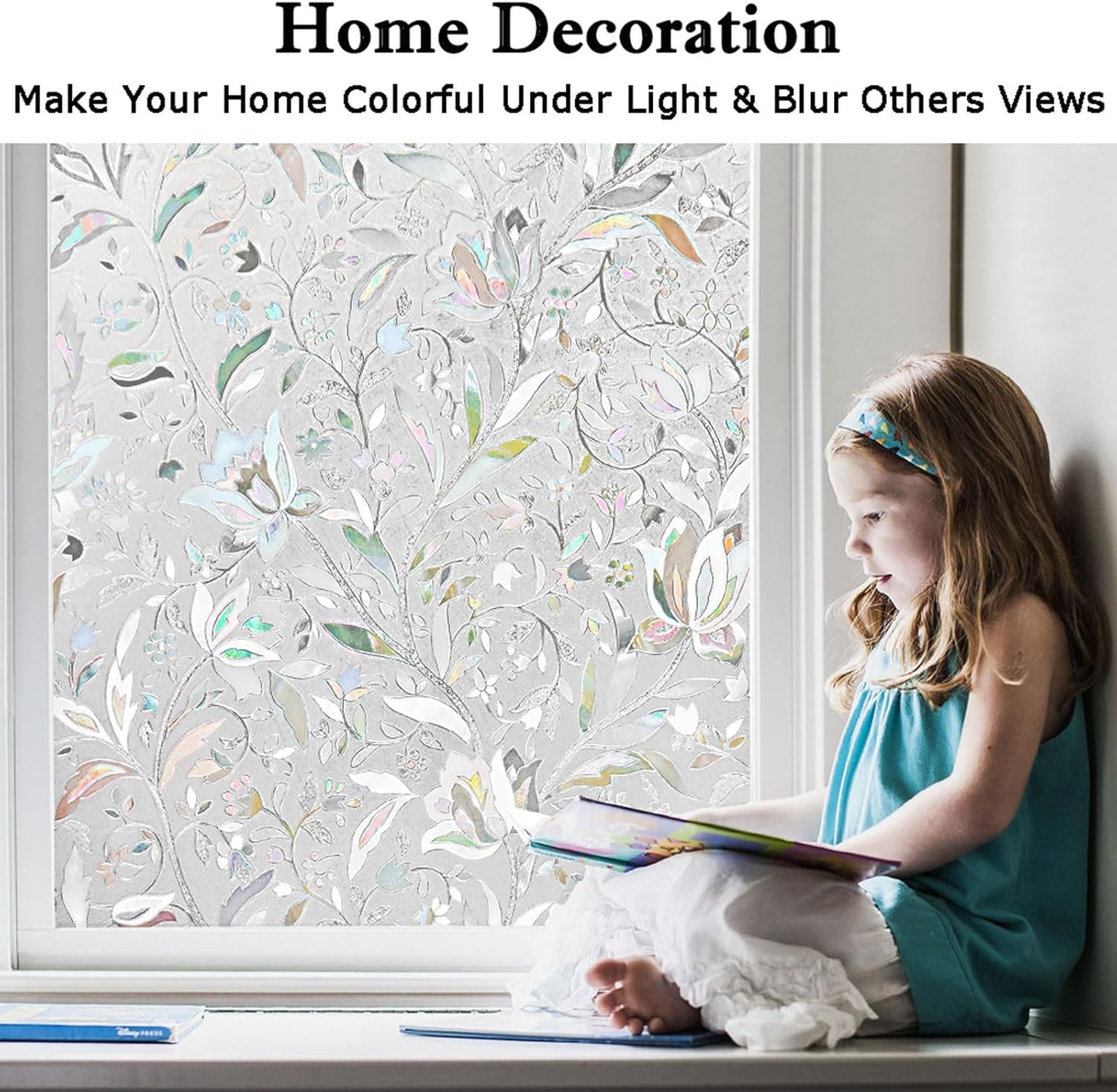 Kromapolis Window Privacy Film, Vinyl Glass Covering, Stained Decorative Film Frosted, Static Window Clings, Non-Adhesive, No-Glue (17.5 x 78.7 inch)