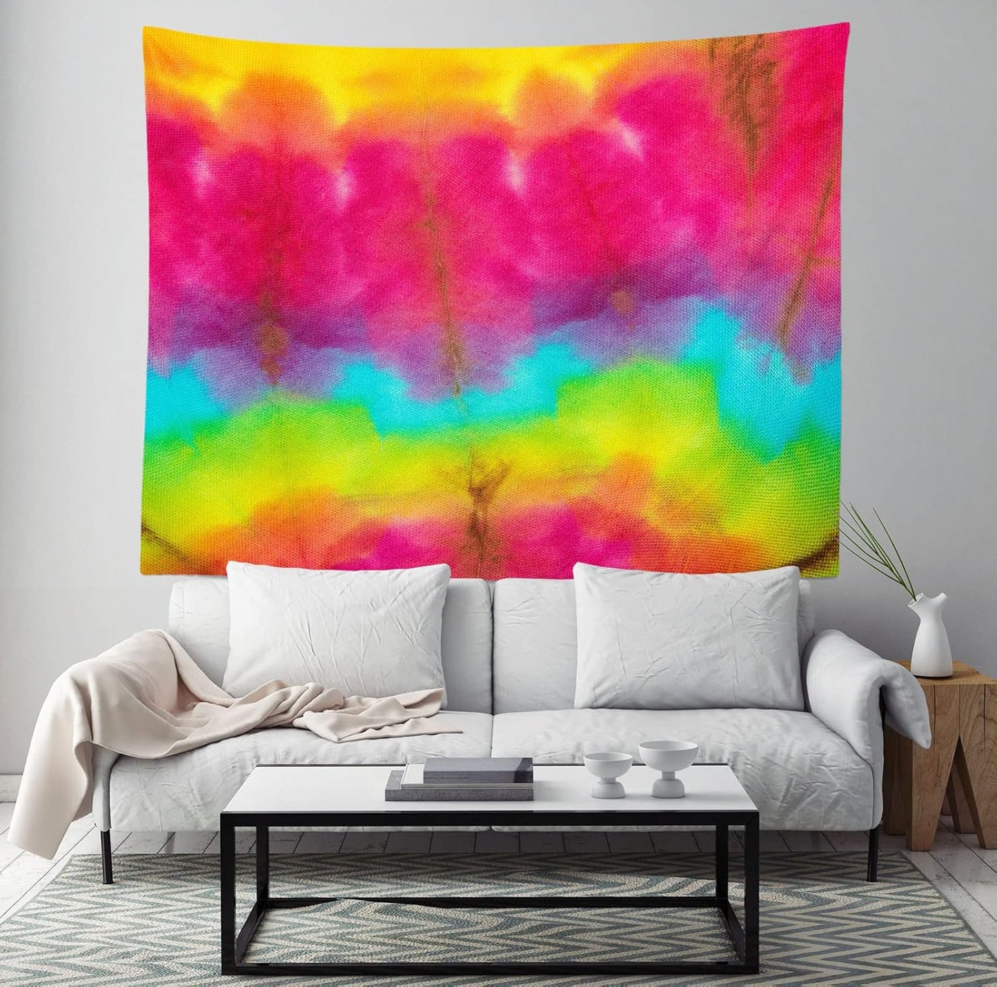 BELECO Tie Dye Tapestry Wall Hanging 106x70 Inch Fabric Tie Dye Color Texture Background Tapestry Groovy Sign Rainbow Tapestry Hippie Tie Dye Tapestries for Bedroom Living Room Dorm Decor