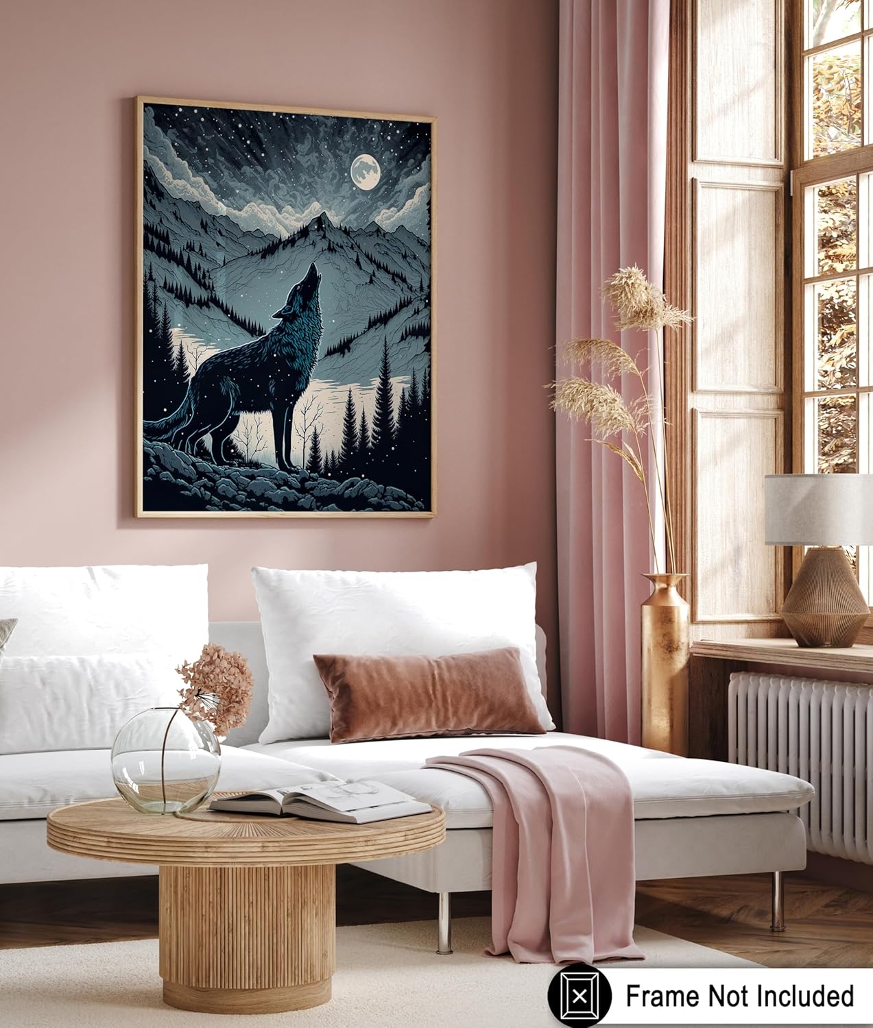 Poster Master Howling Wolf Poster - Moon Print - Mountain Art - Wolf & Moon Art - Gift for Men, Women & Animal Lover - Landscape Decor for Bedroom, Living Room or Kid's Room - 8x10 UNFRAMED Wall Art