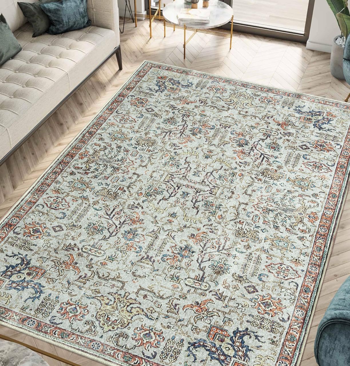 Keen Home Design 10x14 Rug - Machine Washable Area Rug with Non-Slip Backing, Ideal for Living Room, Dining Room, Bedroom - Vintage, Easy Clean, Durable, Low Pile Rug - (9'7" x 14')